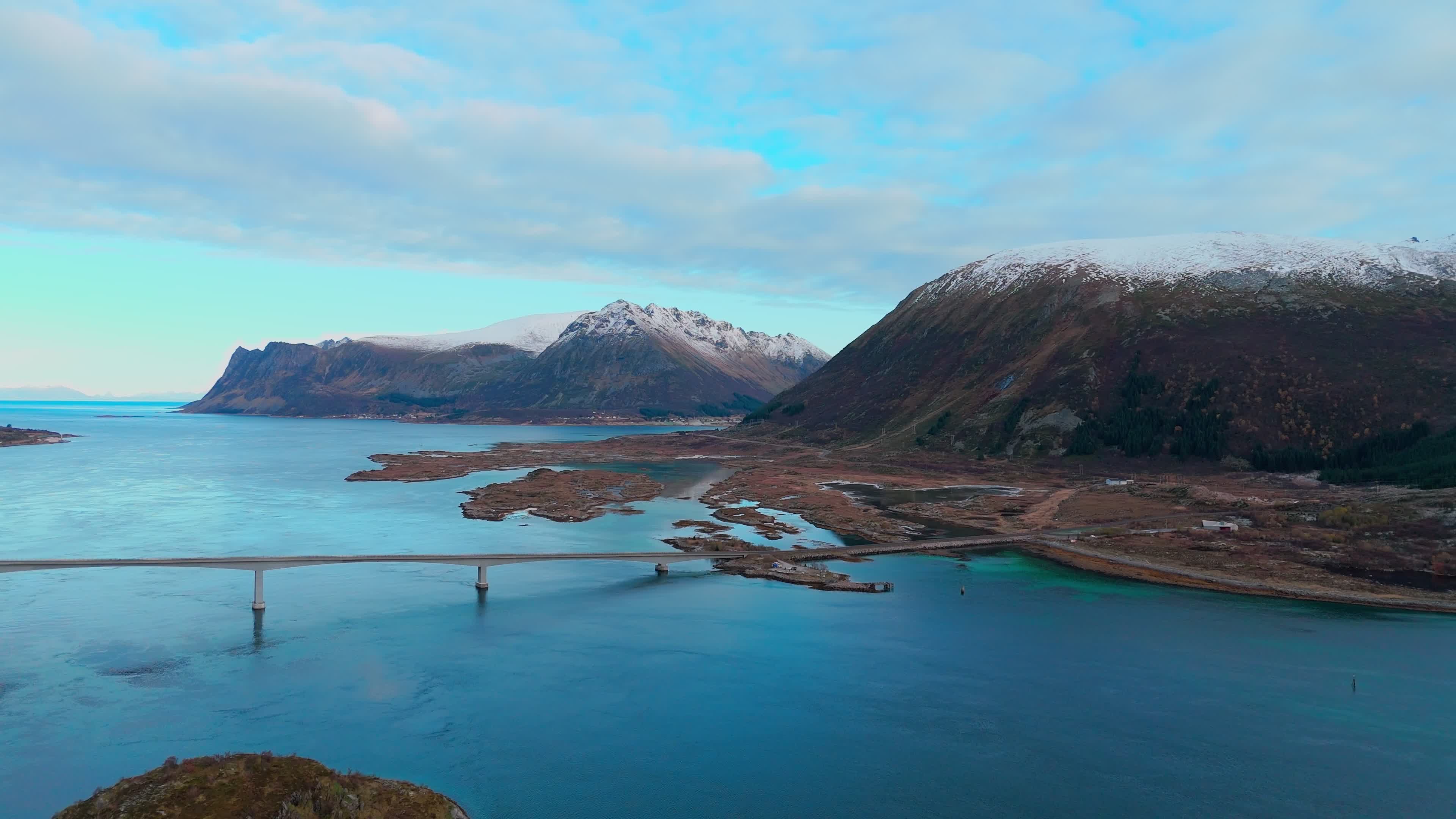 Aerial View Of A Bridge That Connects Lofoten Islands