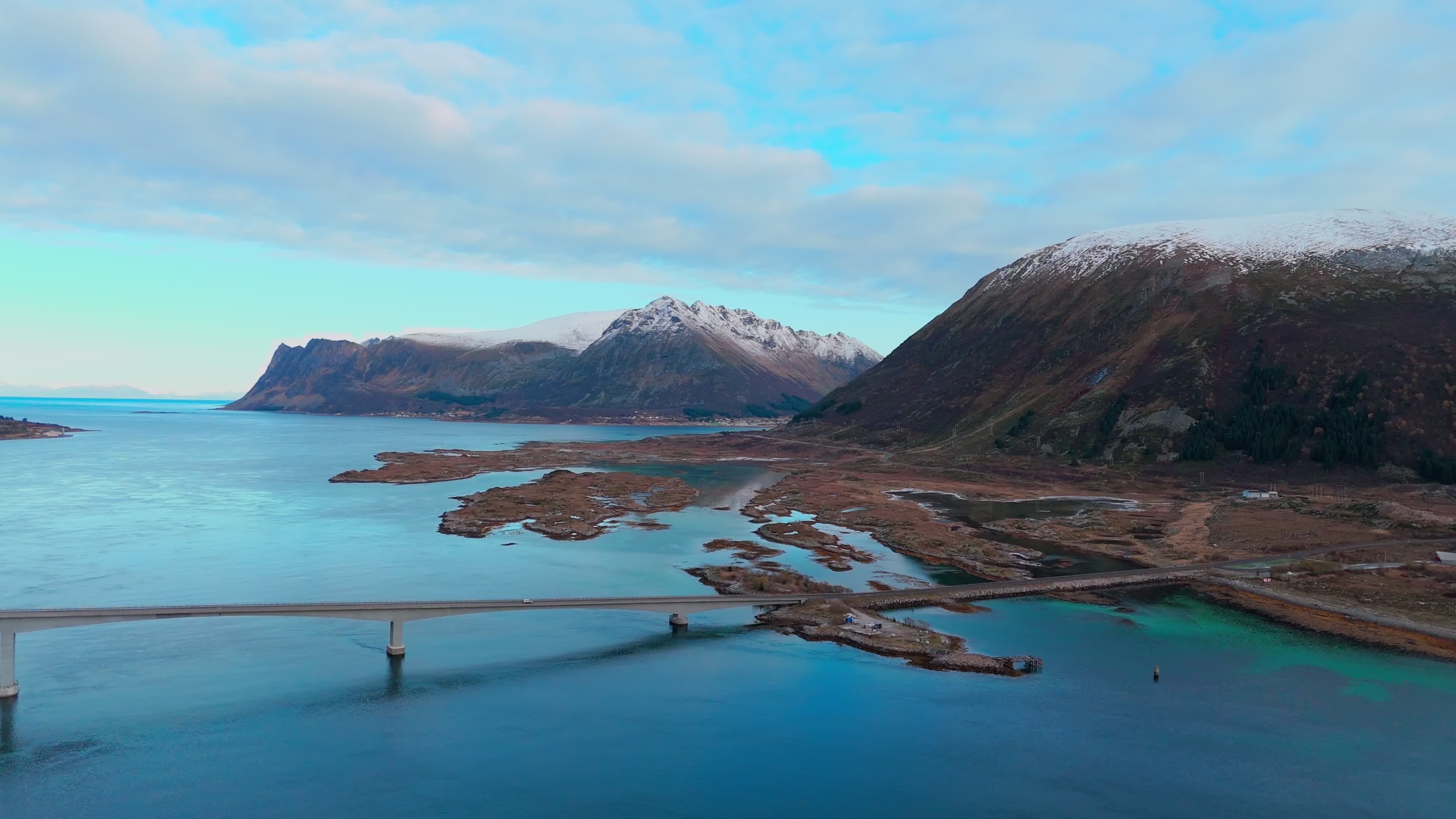 Aerial View Of A Bridge That Connects Lofoten Islands