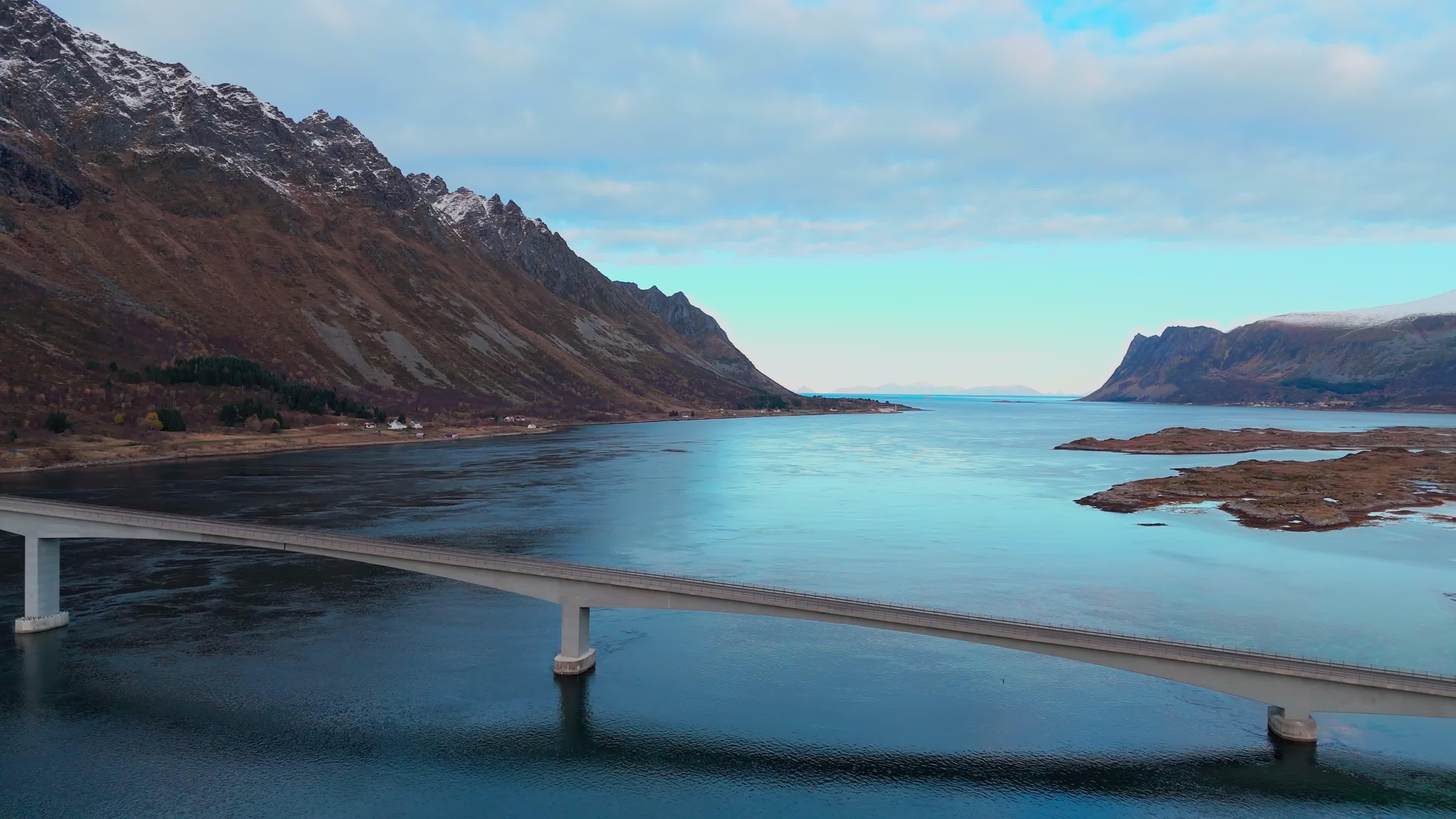 Aerial View Of A Bridge That Connects Lofoten Islands