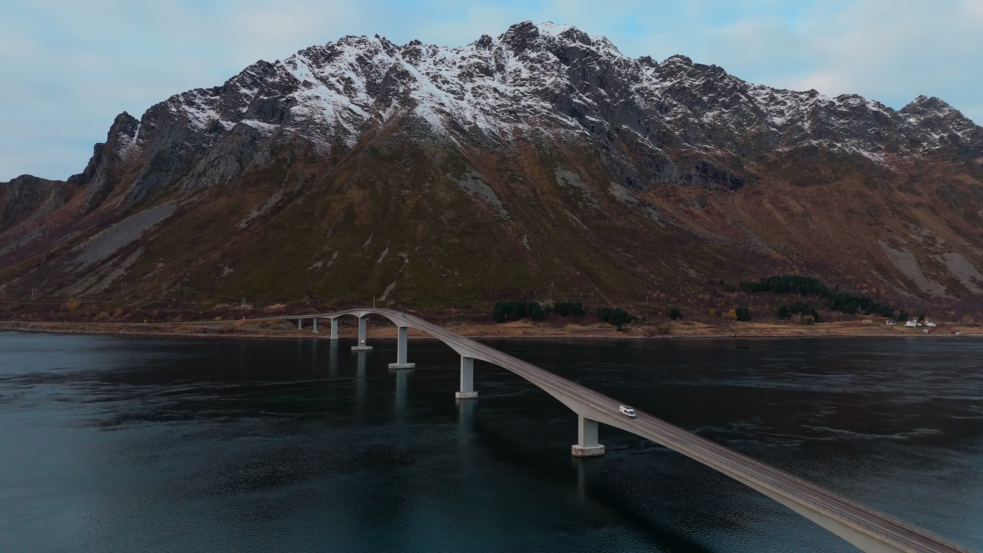 Aerial View Of A Bridge That Connects Lofoten Islands