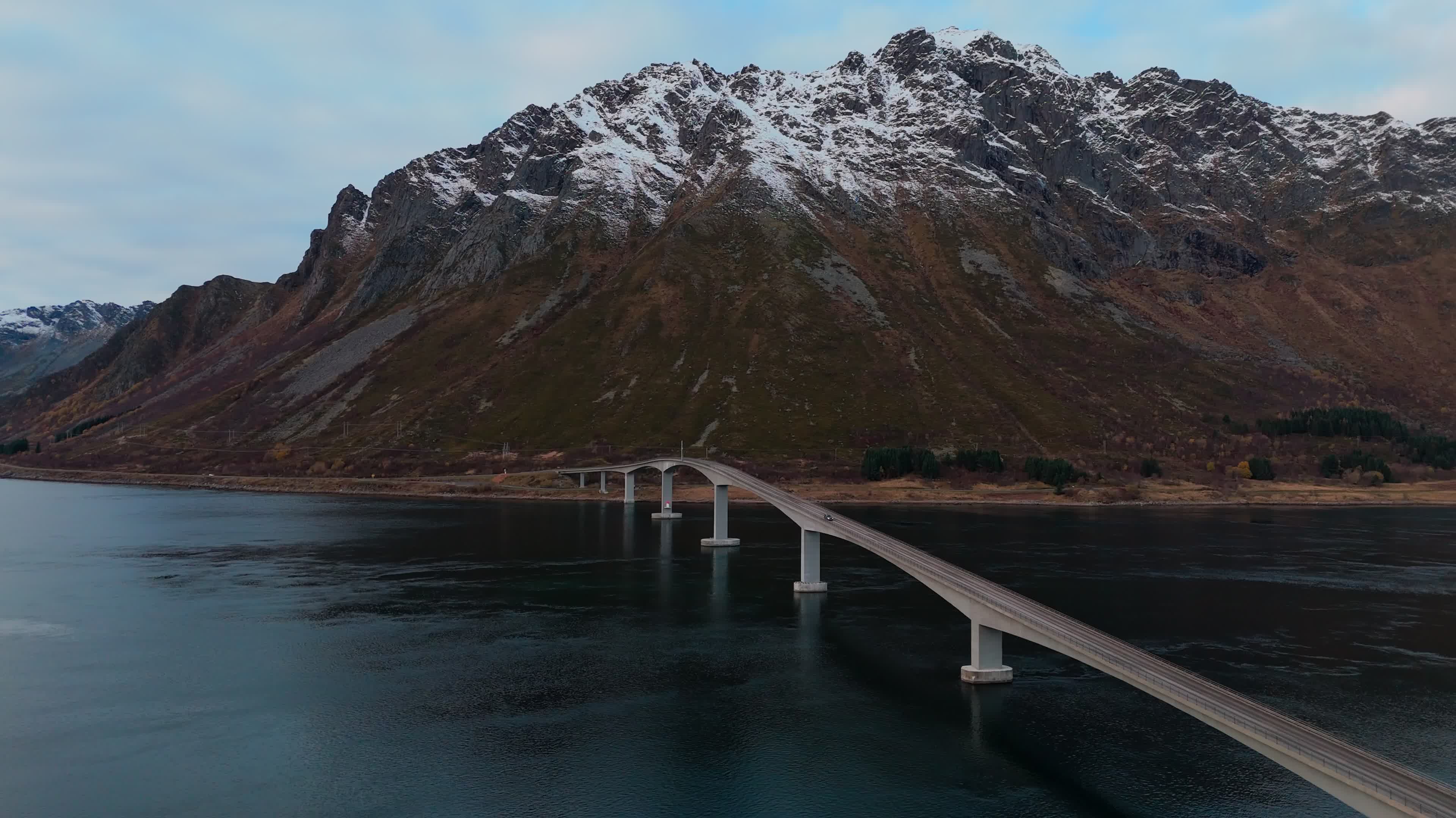 Aerial View Of A Bridge That Connects Lofoten Islands