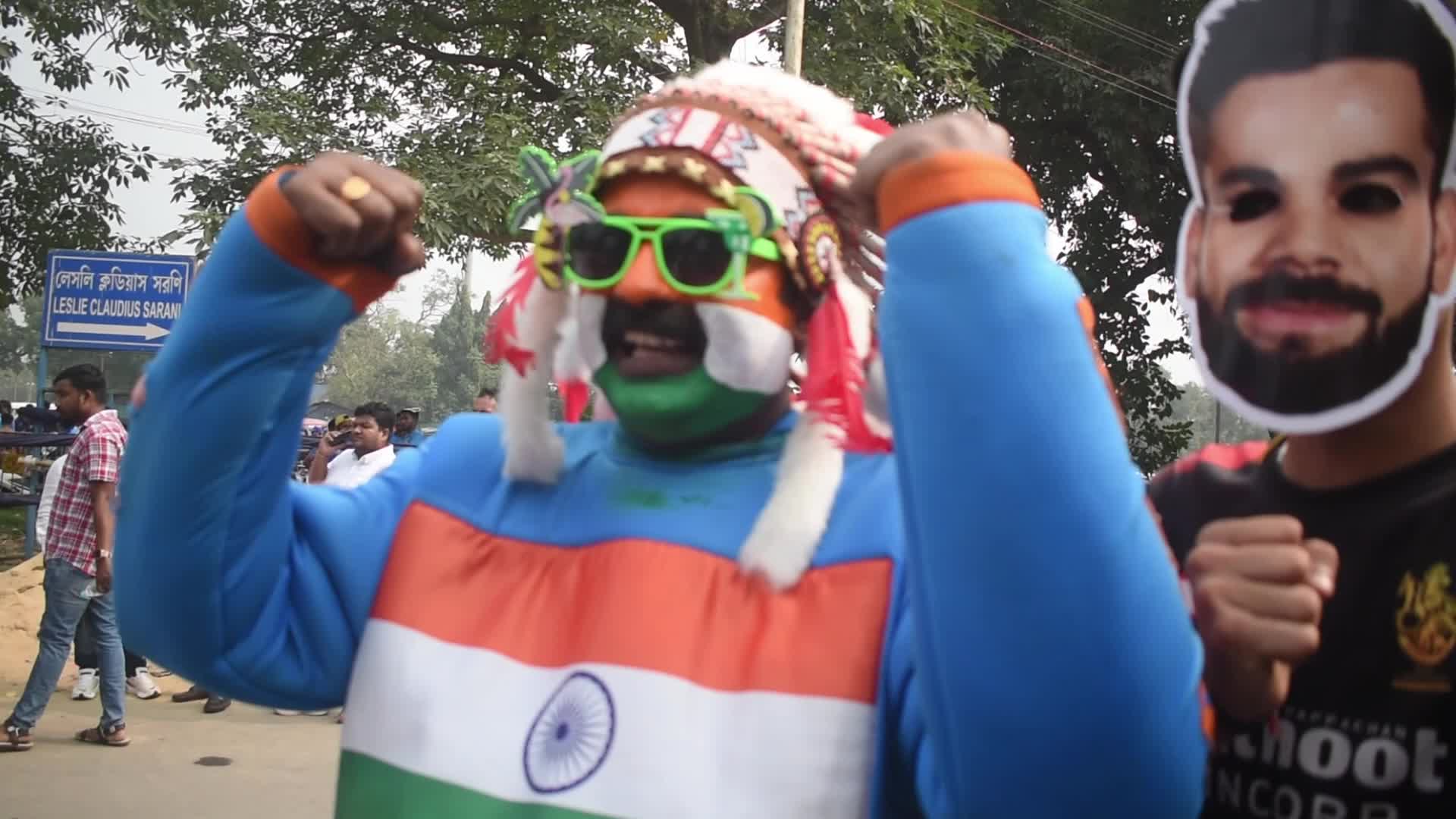 India cricket fans are supporting their team during the ICC men's Cricket World Cup match in Kolkata, India