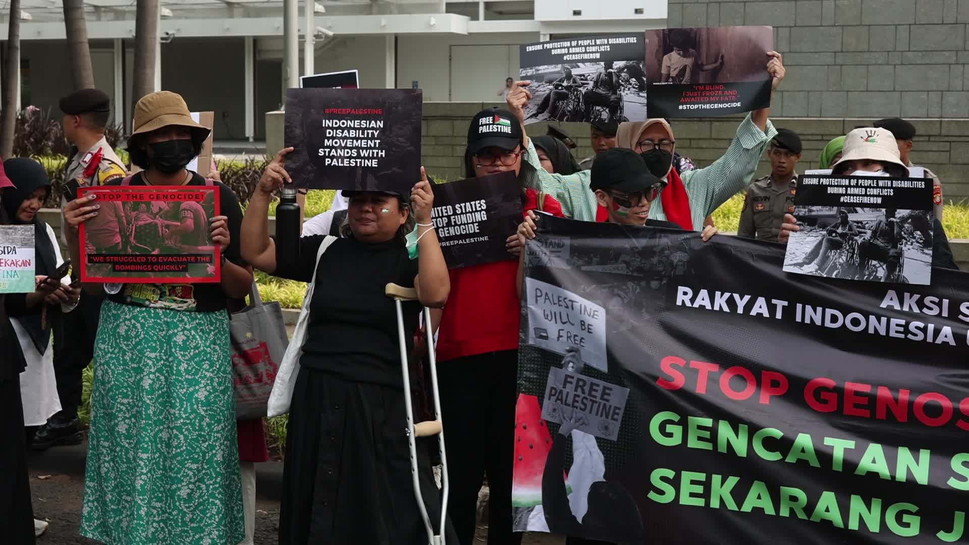 Pro-Palestinian Solidarity Protest in front of U.S Embassy building at Jakarta, Indonesia