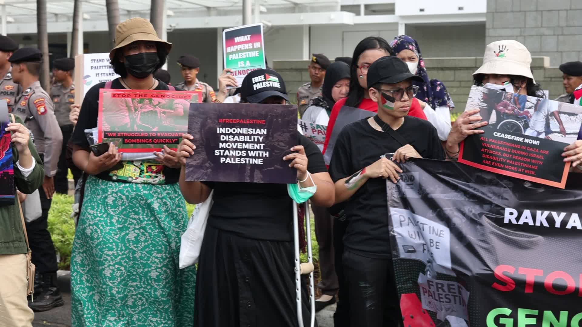 Pro-Palestinian Solidarity Protest in front of U.S Embassy building at Jakarta, Indonesia