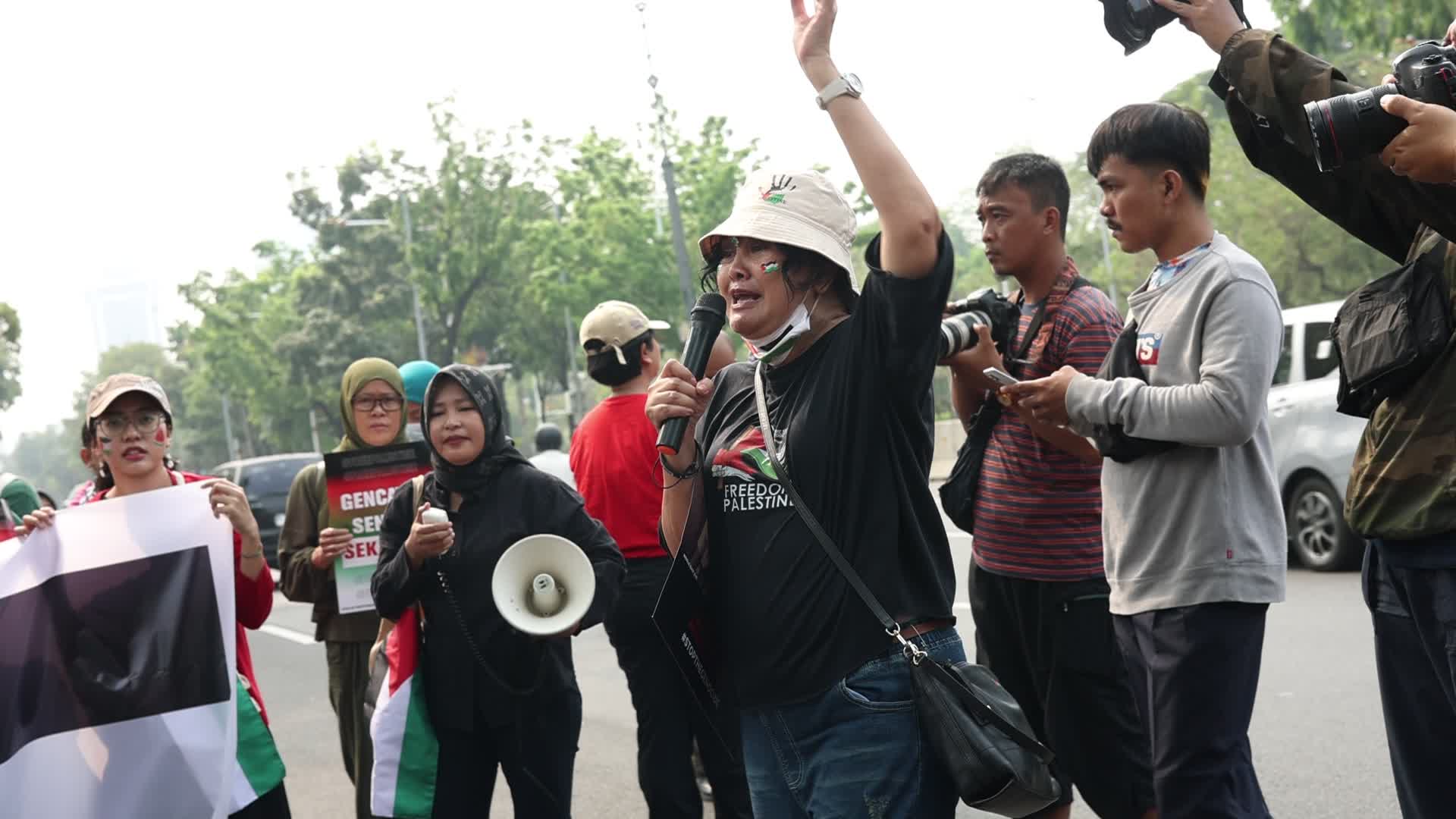 Pro-Palestinian Solidarity Protest in front of U.S Embassy building at Jakarta, Indonesia