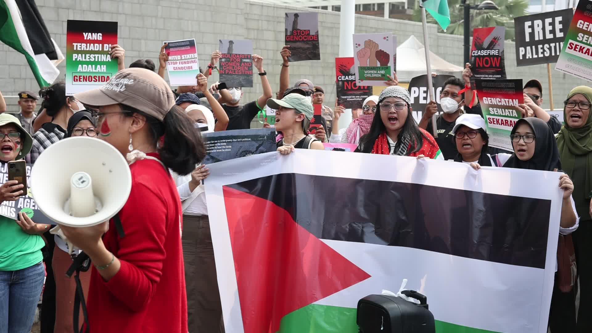 Pro-Palestinian Solidarity Protest in front of U.S Embassy building at Jakarta, Indonesia