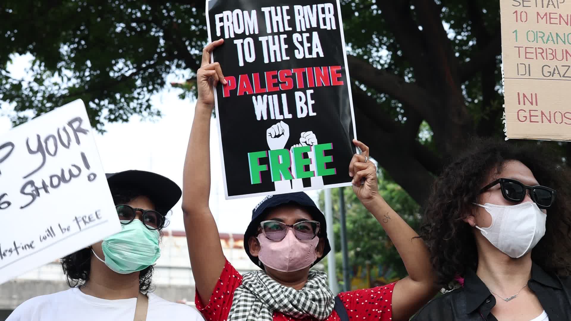Pro-Palestinian Solidarity Protest in front of U.S Embassy building at Jakarta, Indonesia