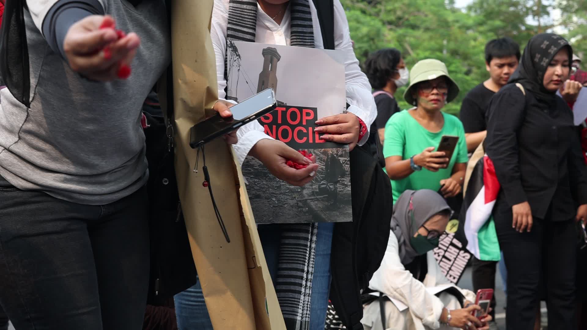 Pro-Palestinian Solidarity Protest in front of U.S Embassy building at Jakarta, Indonesia