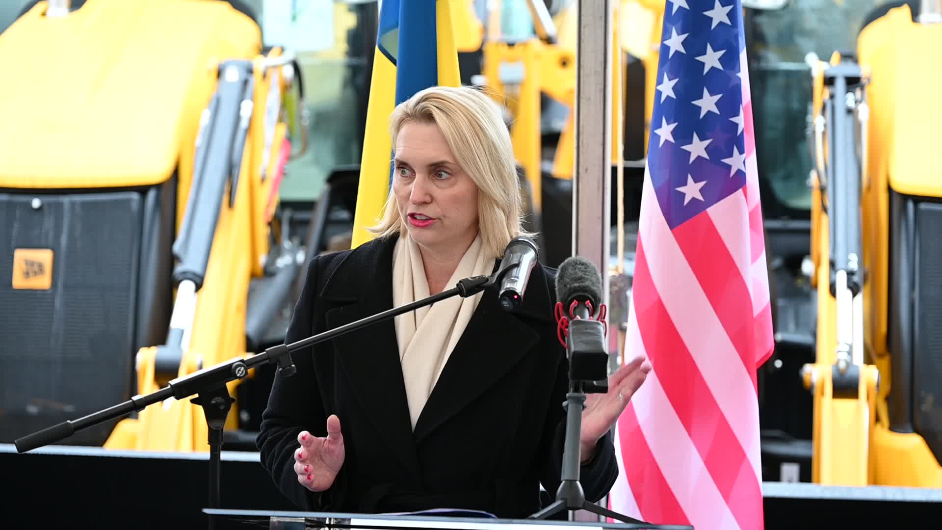 US Ambassador to Ukraine hands over heavy machinery in Kyiv, amid Russia's invasion of Ukraine