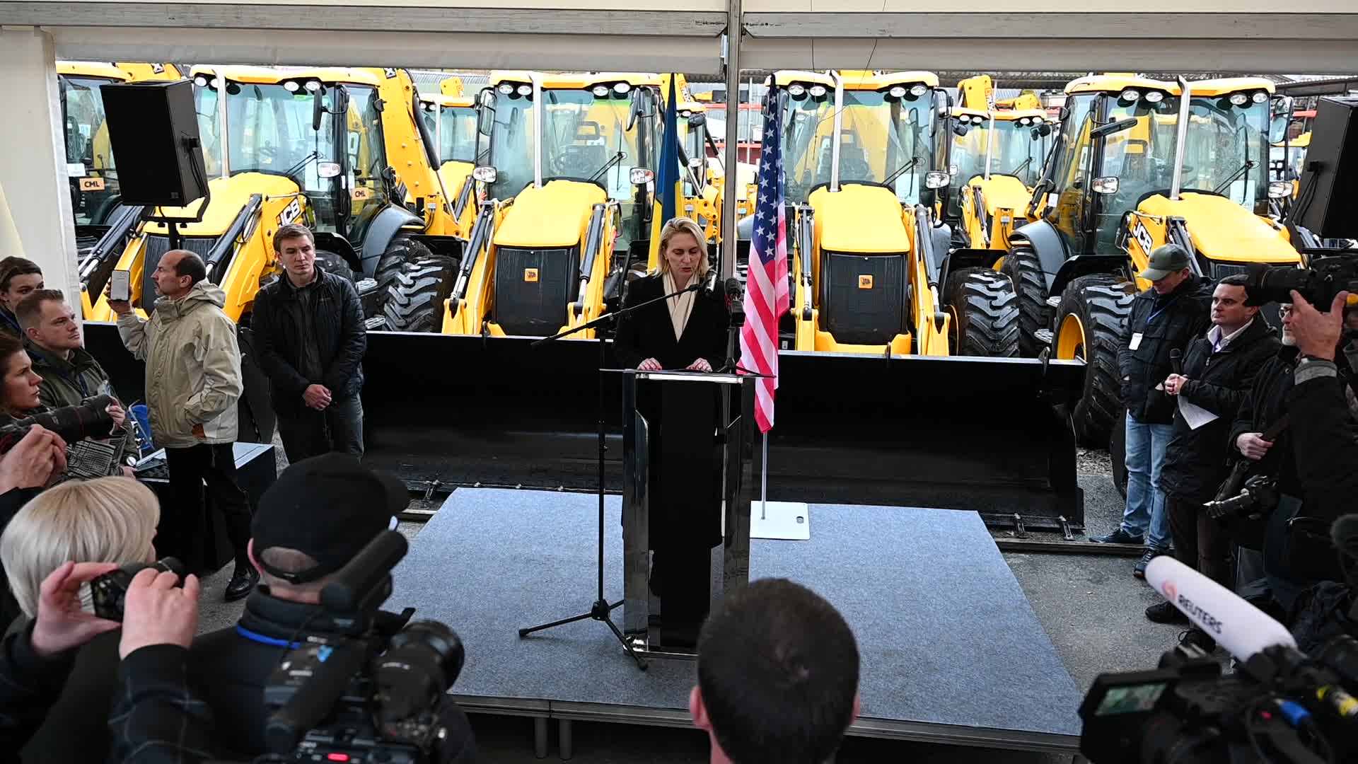 US Ambassador to Ukraine hands over heavy machinery in Kyiv, amid Russia's invasion of Ukraine