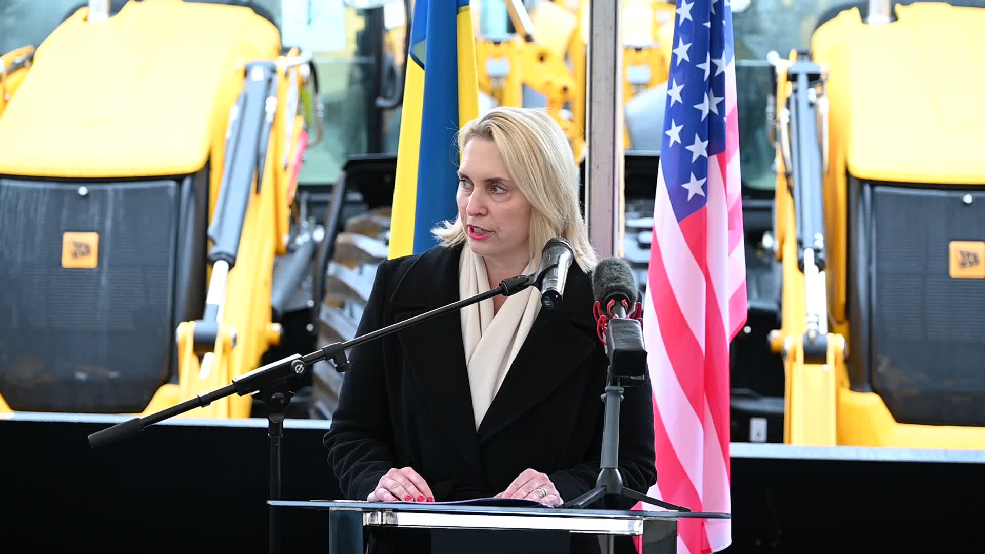 US Ambassador to Ukraine hands over heavy machinery in Kyiv, amid Russia's invasion of Ukraine