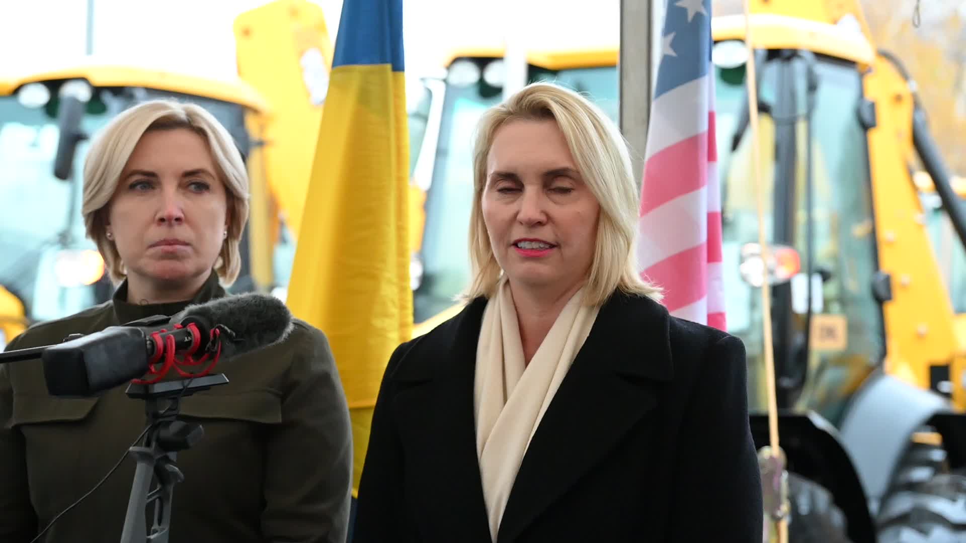 US Ambassador to Ukraine hands over heavy machinery in Kyiv, amid Russia's invasion of Ukraine