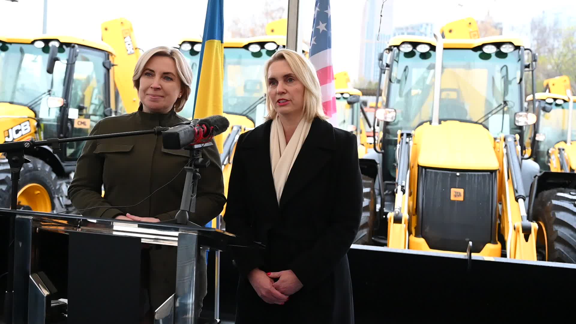 US Ambassador to Ukraine hands over heavy machinery in Kyiv, amid Russia's invasion of Ukraine