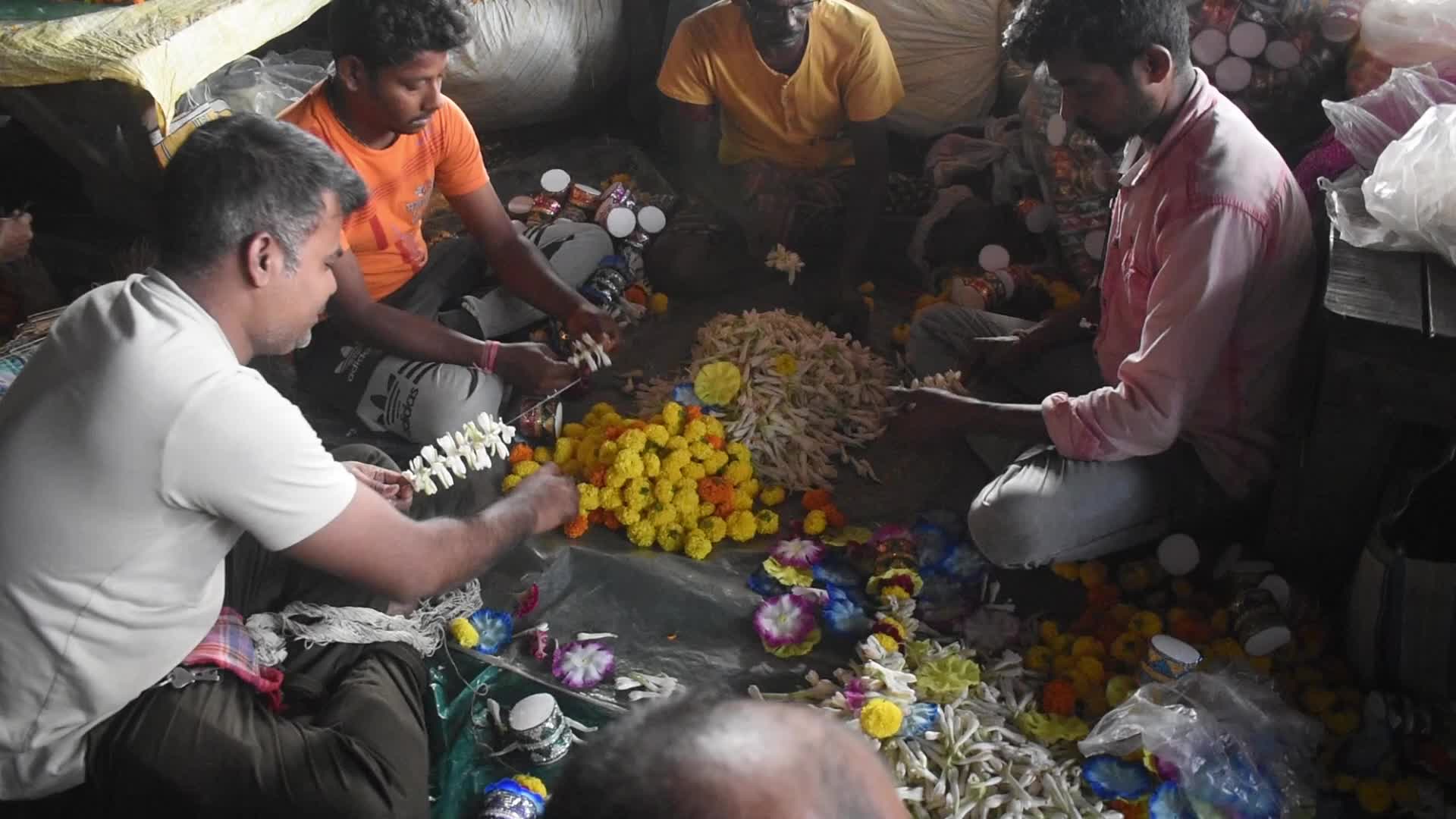 Flower Market During Kali Puja And Diwali Festival In Kolkata, India