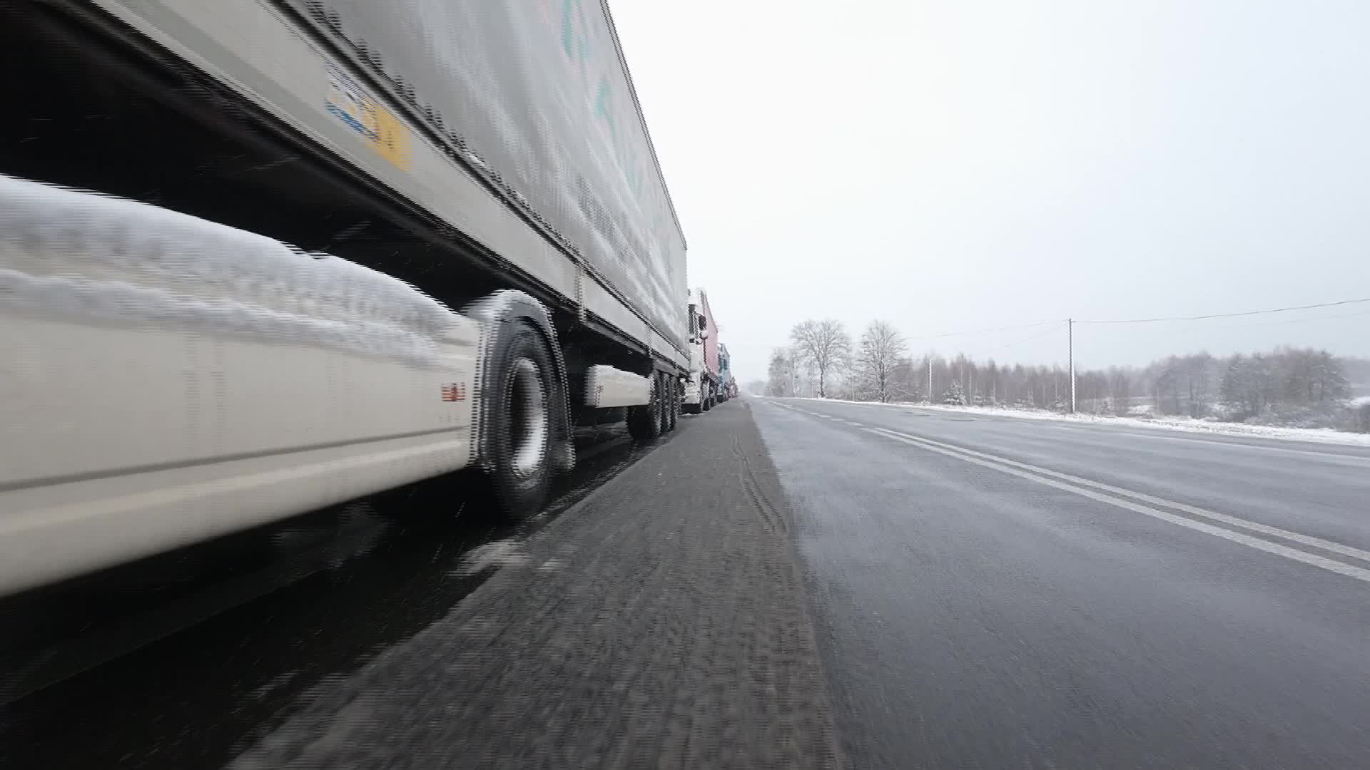 Long queue of trucks are waiting to cross the border to Ukraine near the Dorohusk town
