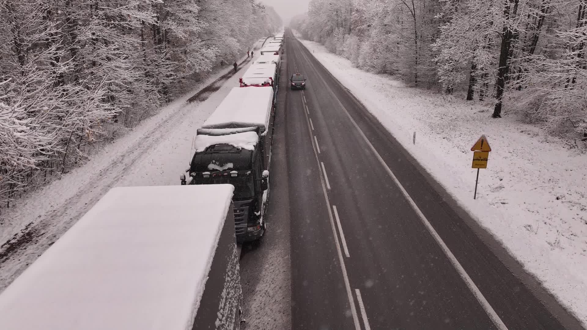 Long queue of trucks are waiting to cross the border to Ukraine near the Dorohusk town