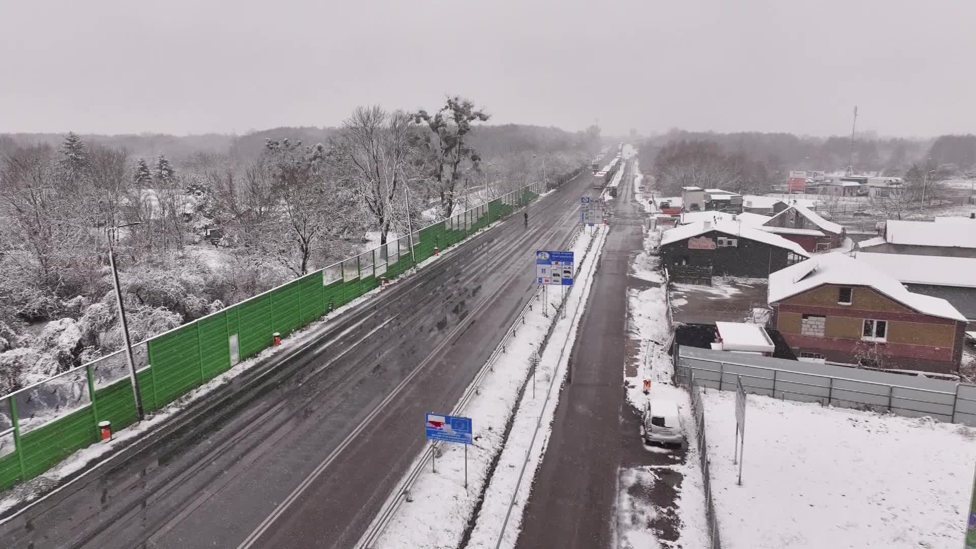 Long queue of trucks are waiting to cross the border to Ukraine near the Dorohusk town