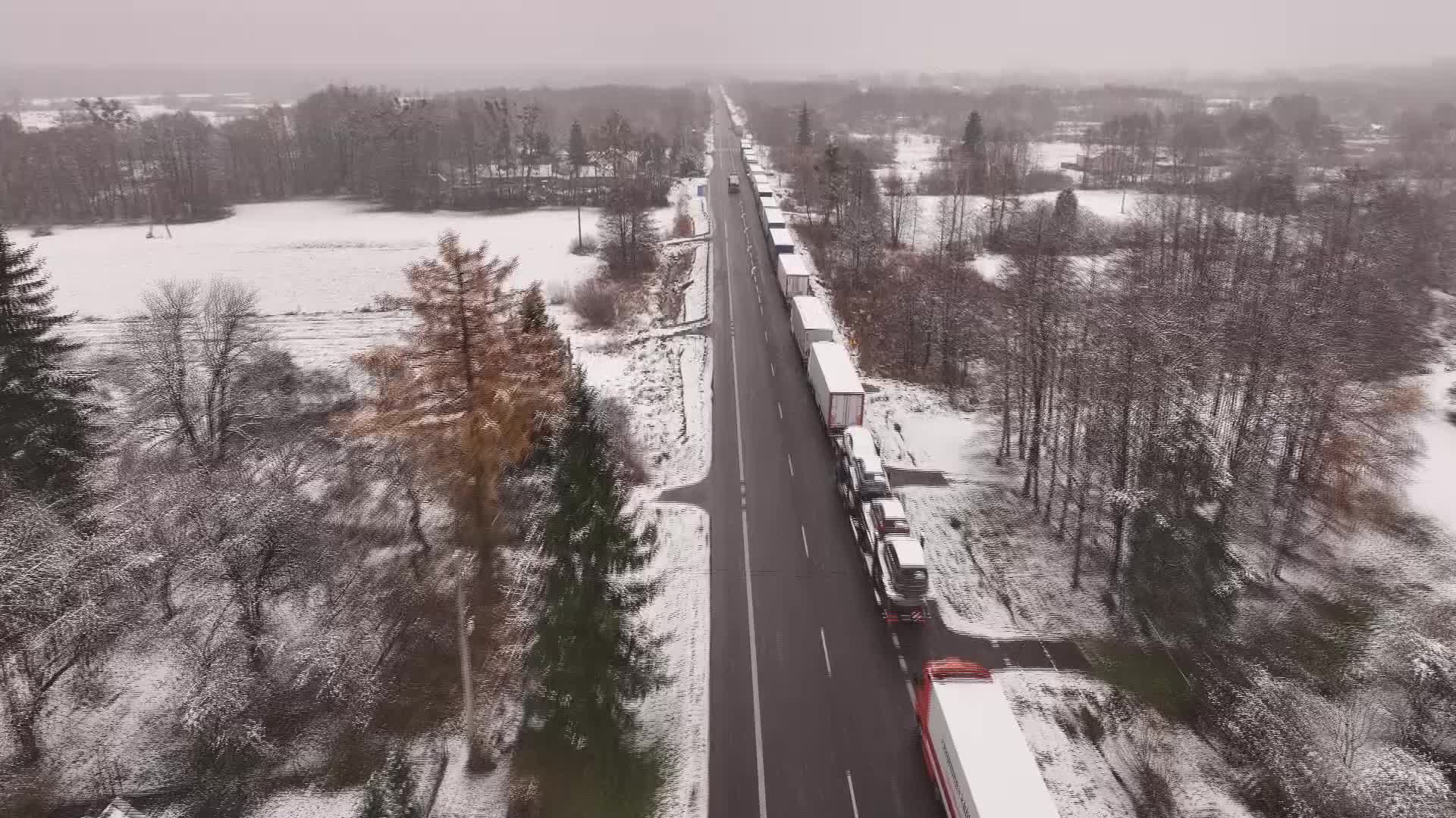 Long queue of trucks are waiting to cross the border to Ukraine near the Dorohusk town