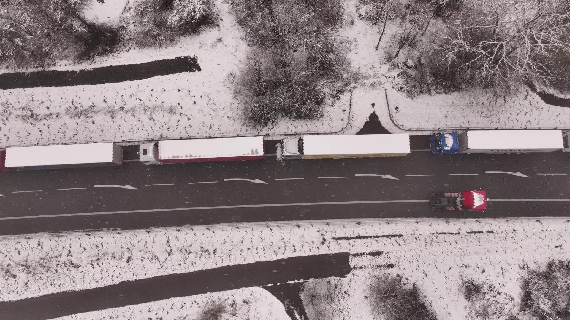 Long queue of trucks are waiting to cross the border to Ukraine near the Dorohusk town
