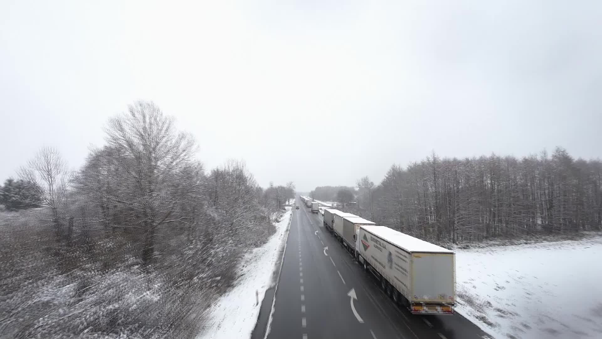 Long queue of trucks are waiting to cross the border to Ukraine near the Dorohusk town