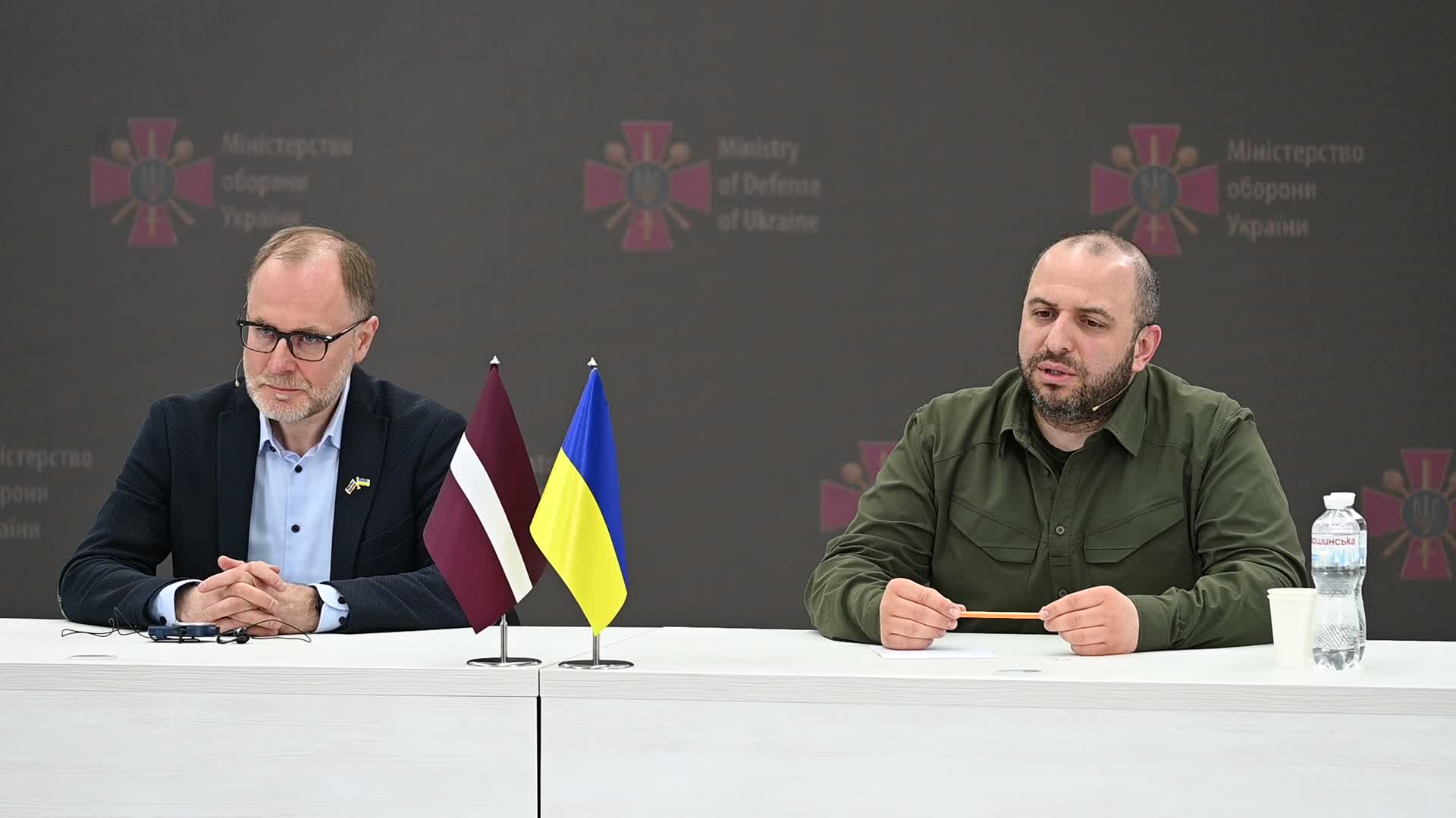 A media briefing of Ministers of Defence of Ukraine and Latvia in Kyiv, amid Russia's invasion of Ukraine.