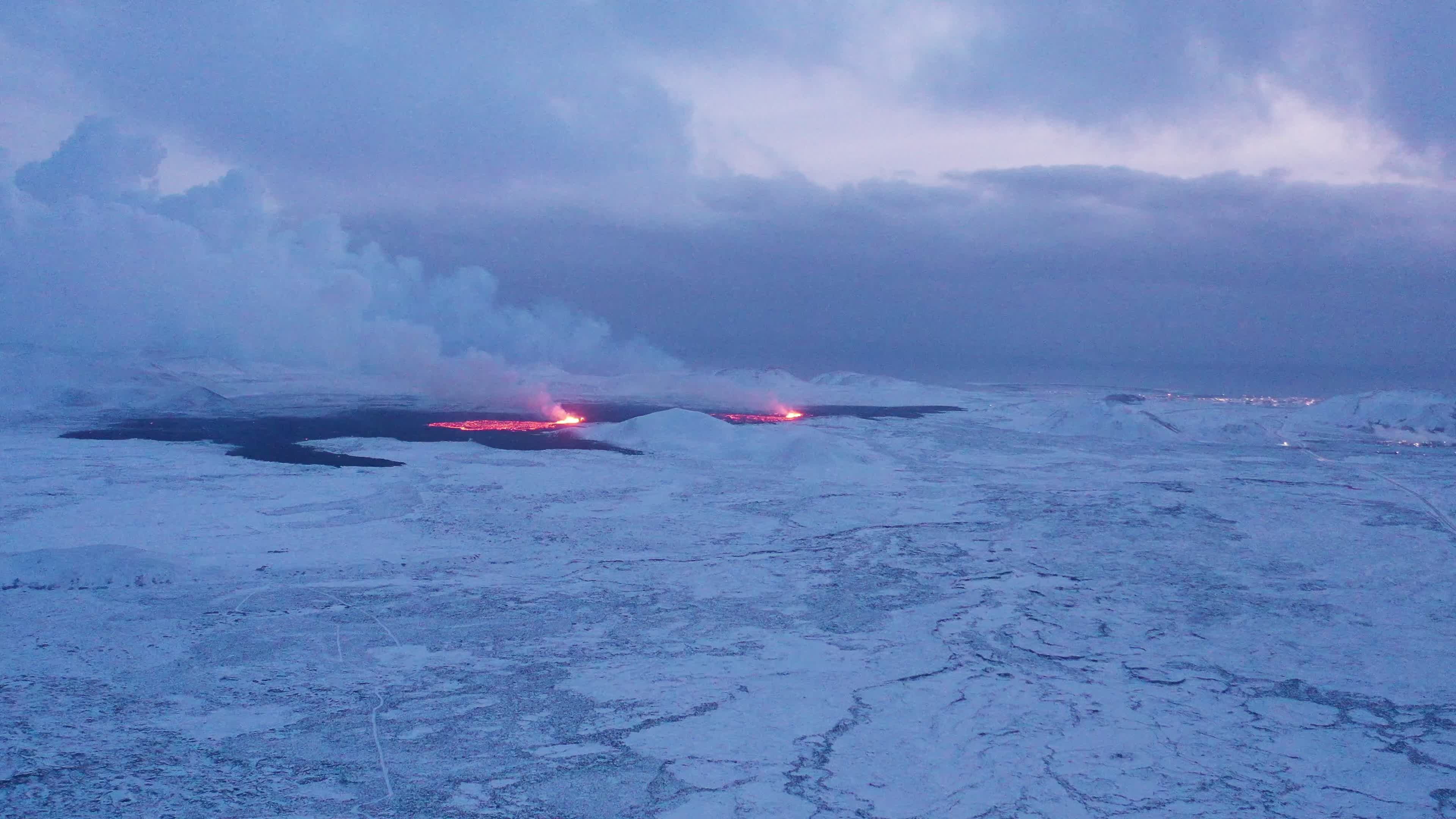 Drone View of the Volcano Erupting on Iceland's Reykjanes Peninsula