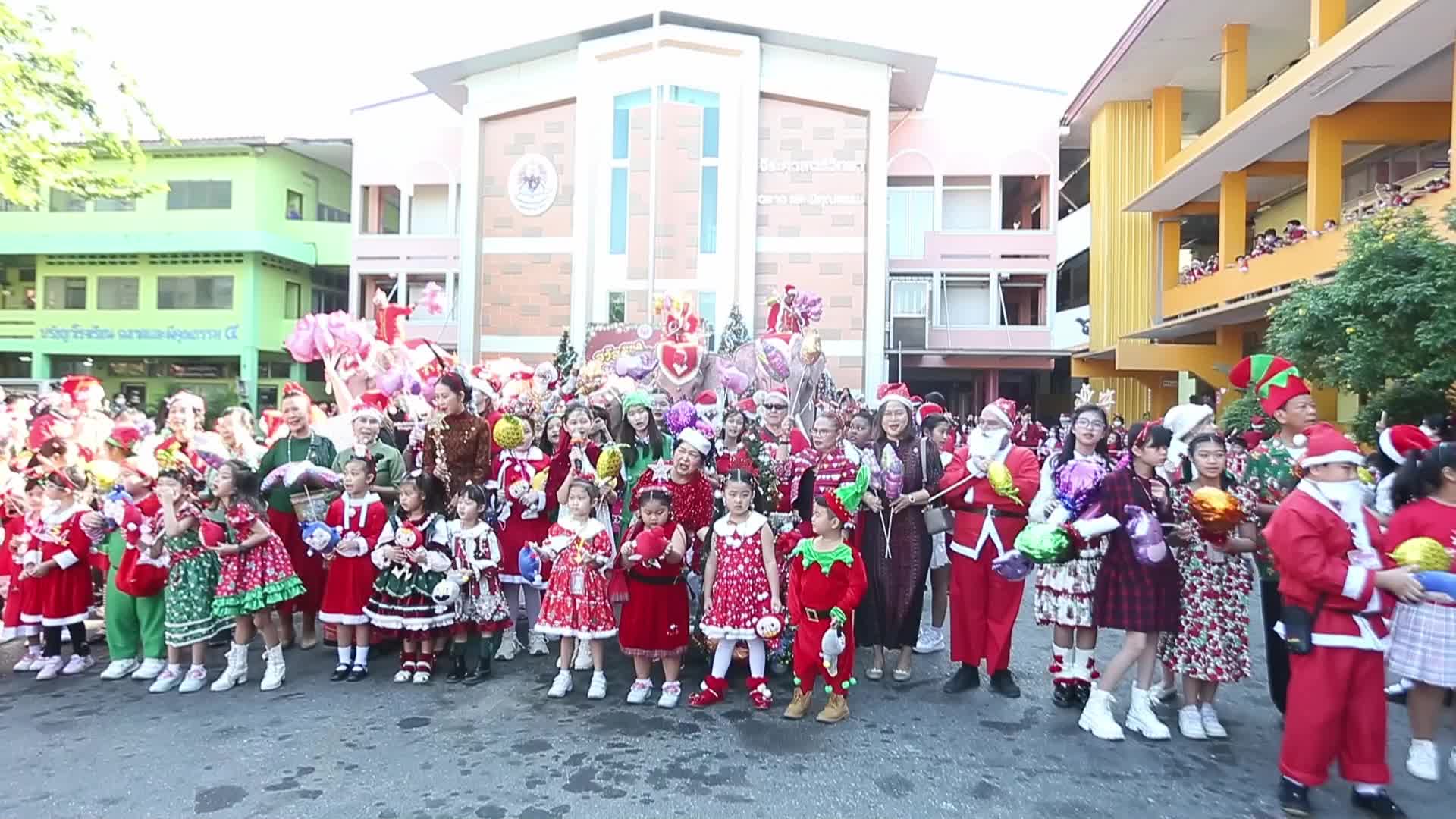 Elephant Santa Delights Students with Gifts at Jirasart School Holiday Celebration