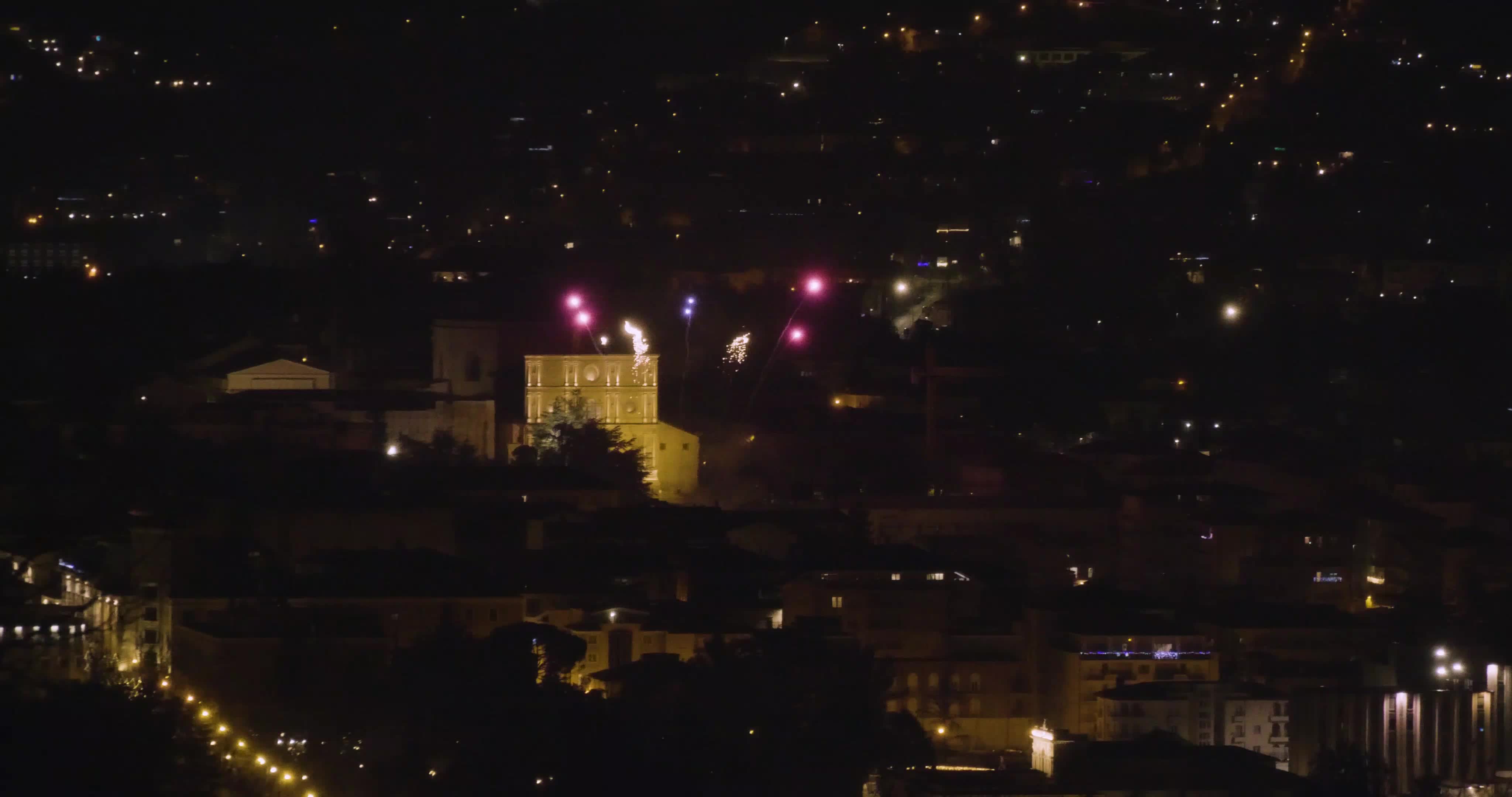 New year's fireworks view in L'Aquila - Italy. (January 1, 2024)

