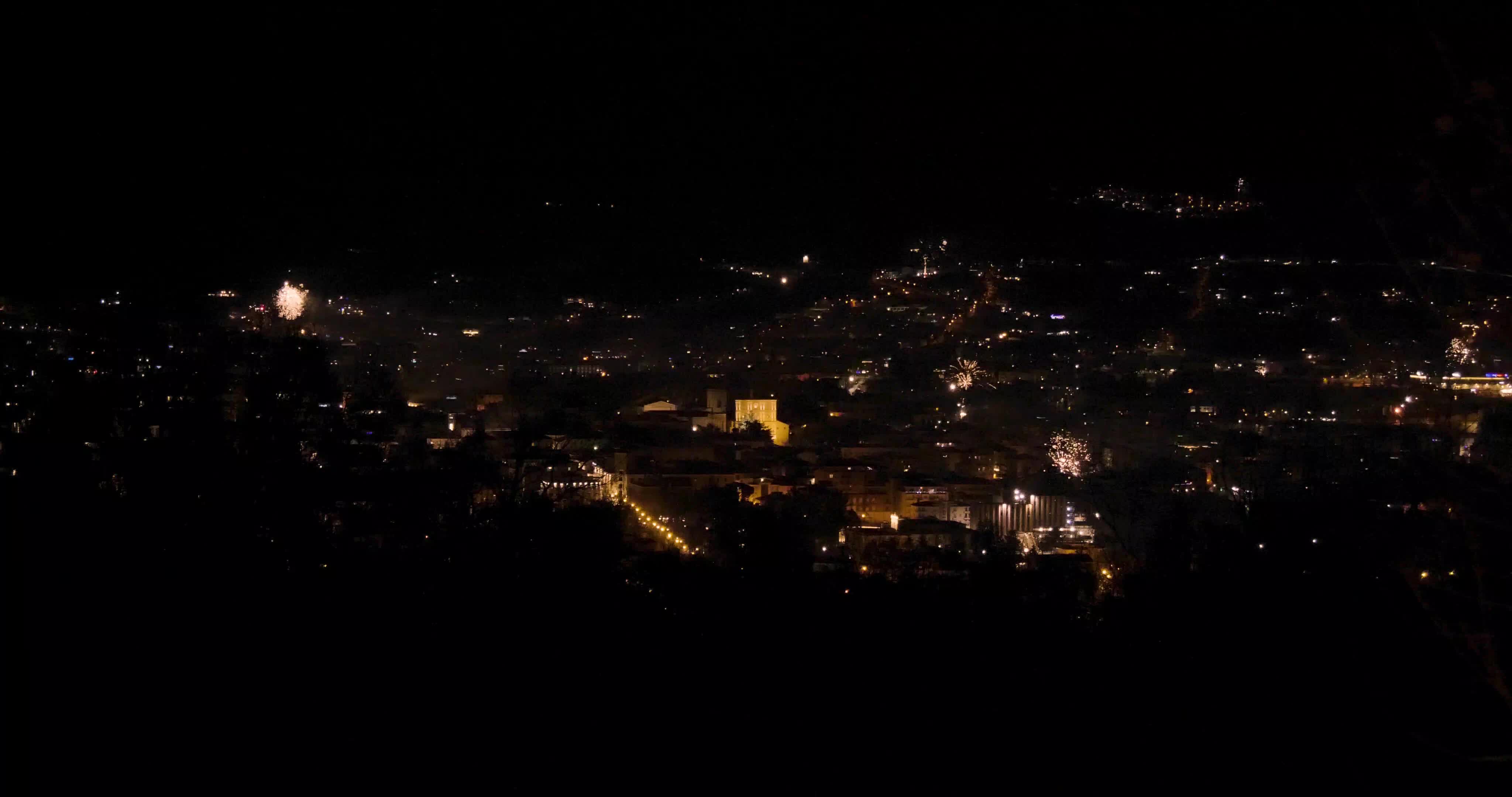 New year's fireworks view in L'Aquila - Italy. (January 1, 2024)
