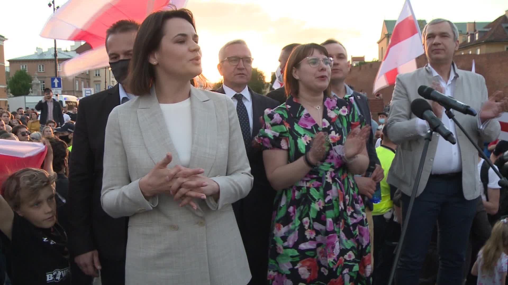 Belarusian opposition leader addresses supporters in Warsaw