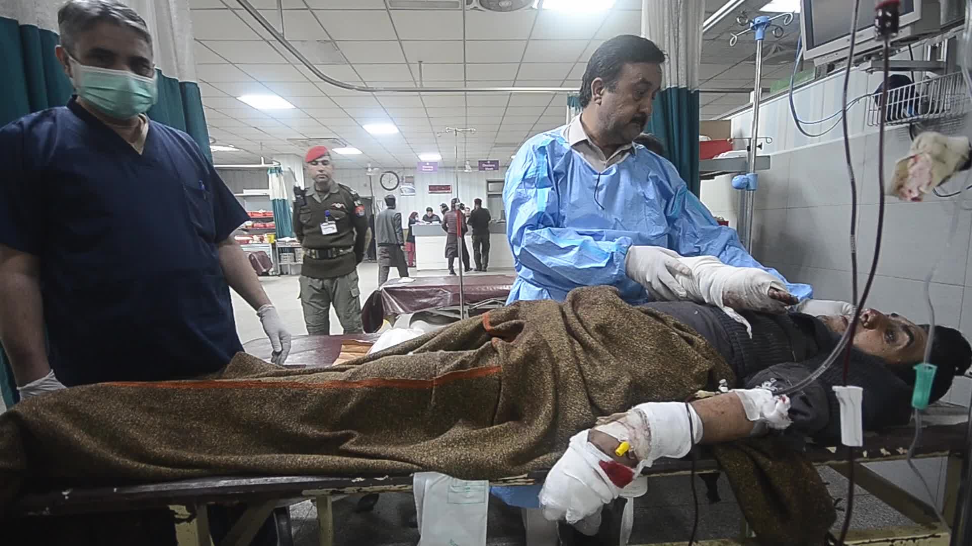 Blast during polio vaccination drive kills five police officers and injures two dozen 