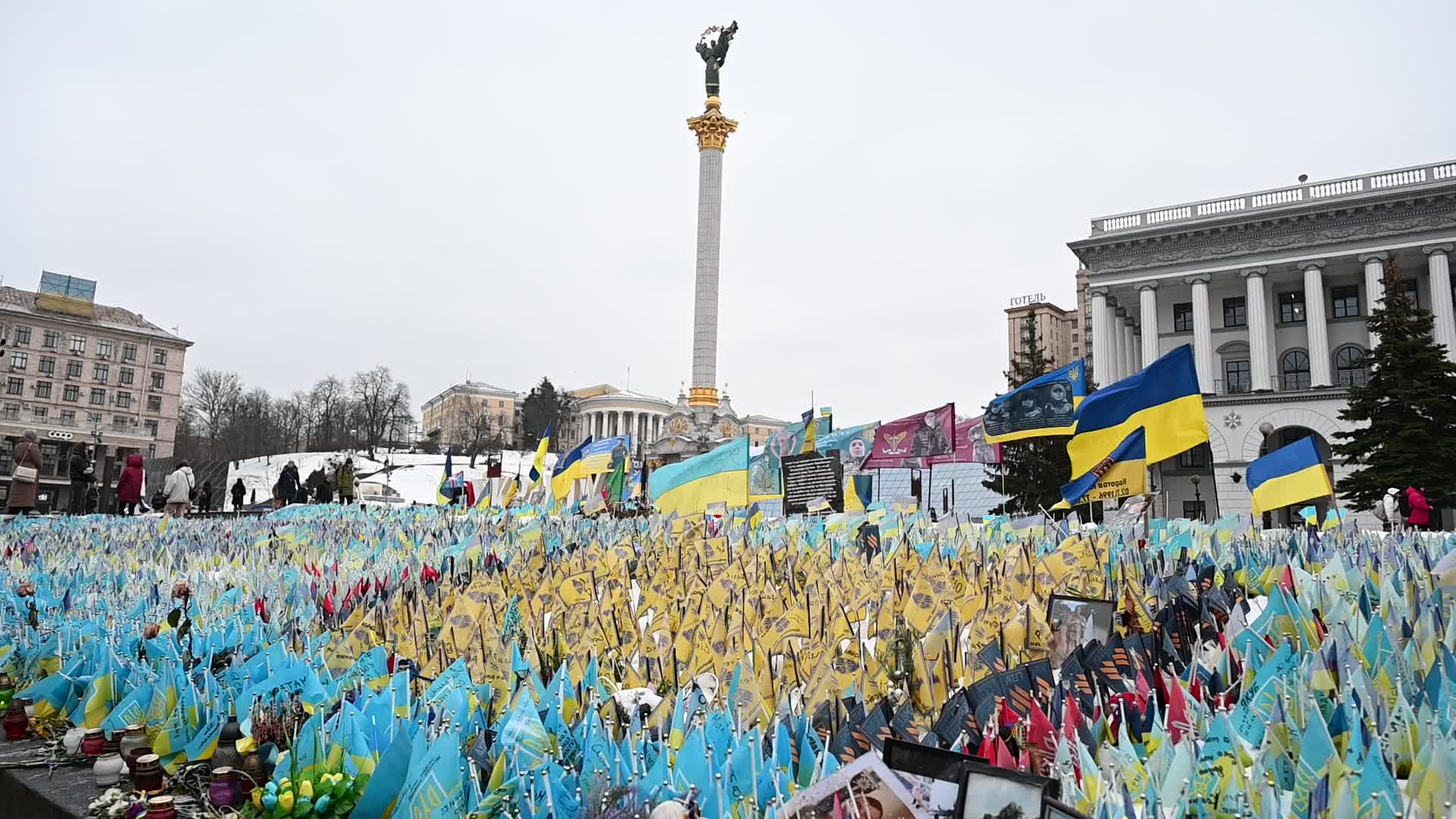 Flags with names of fallen soldiers in Kyiv, amid Russia's invasion of Ukraine
