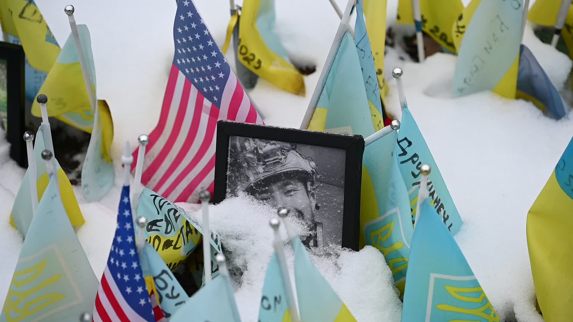 Flags with names of fallen soldiers in Kyiv, amid Russia's invasion of Ukraine