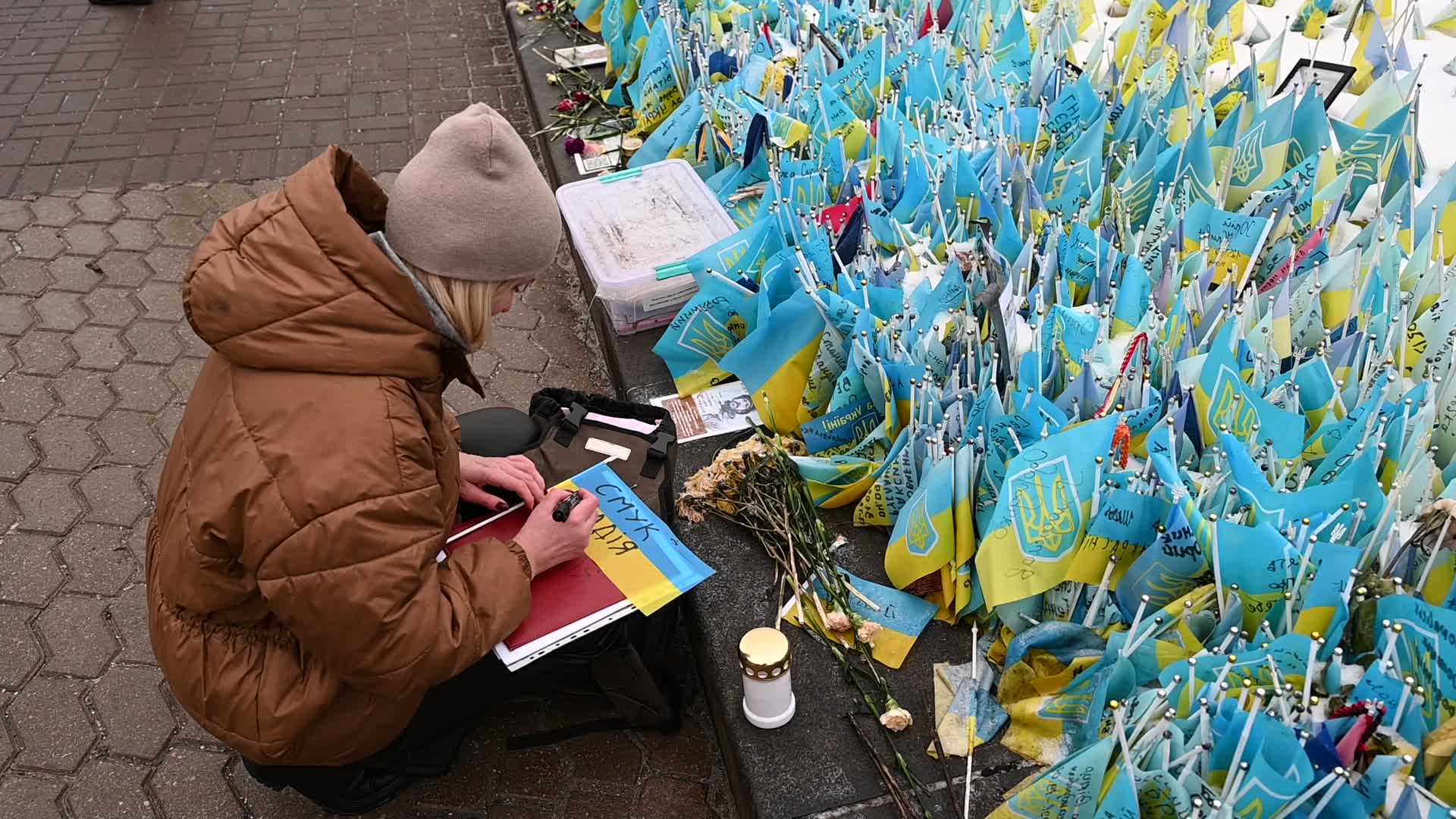 Flags with names of fallen soldiers in Kyiv, amid Russia's invasion of Ukraine