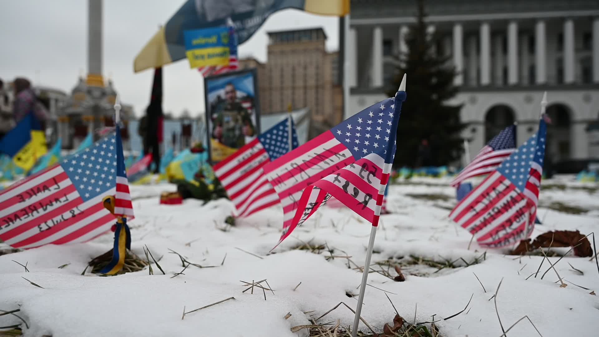 Flags with names of fallen soldiers in Kyiv, amid Russia's invasion of Ukraine