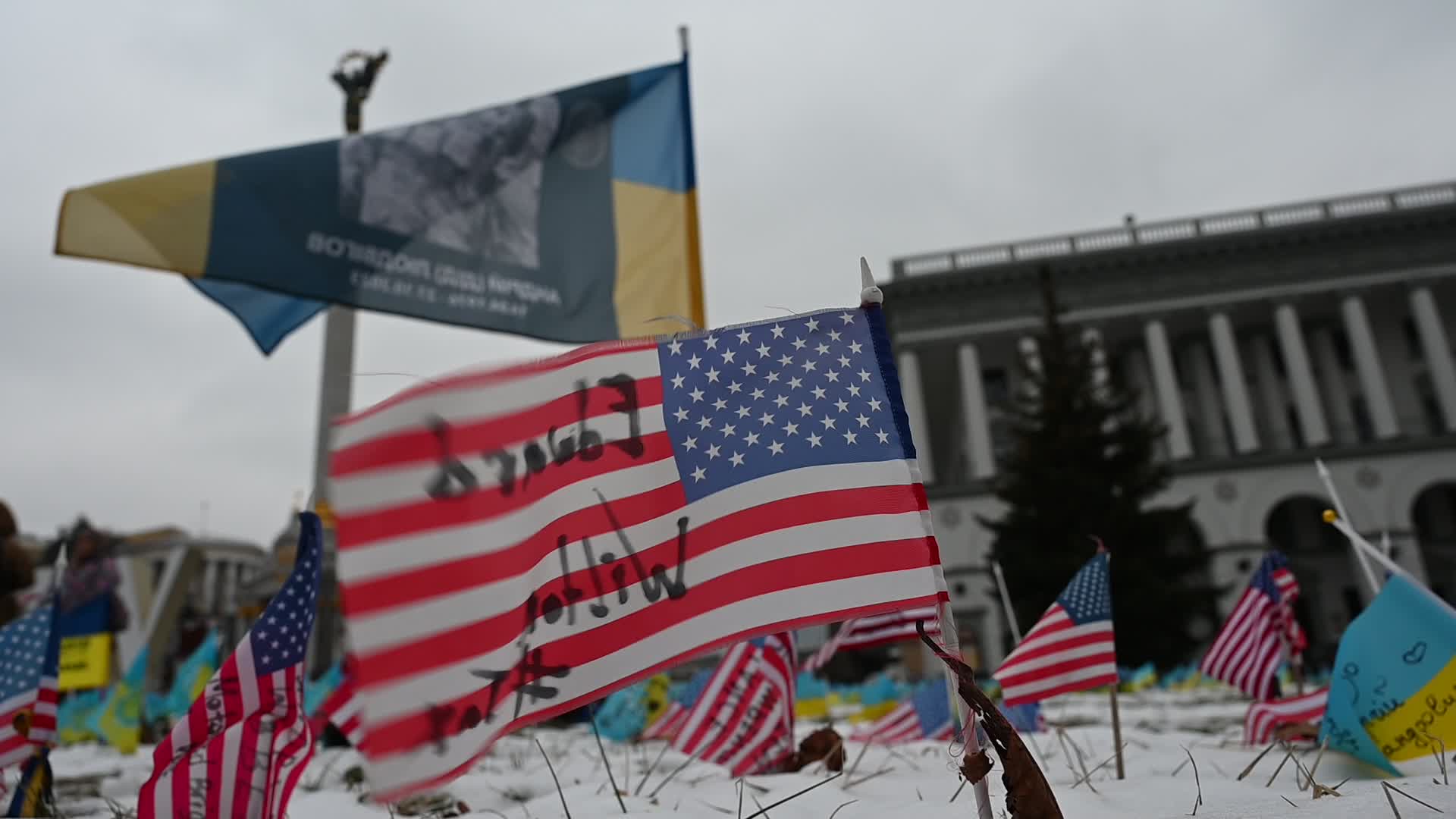 Flags with names of fallen soldiers in Kyiv, amid Russia's invasion of Ukraine