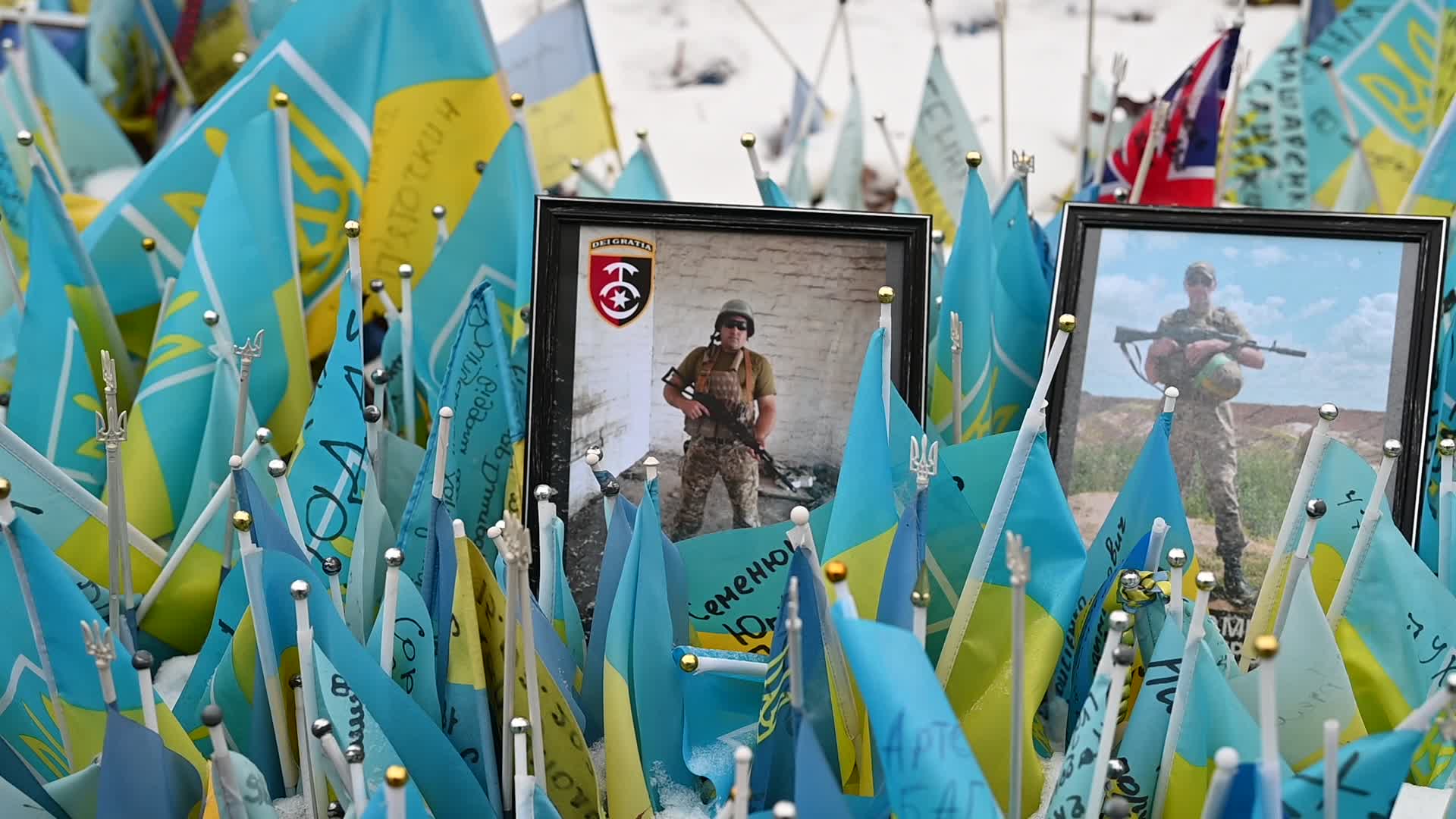 Flags with names of fallen soldiers in Kyiv, amid Russia's invasion of Ukraine