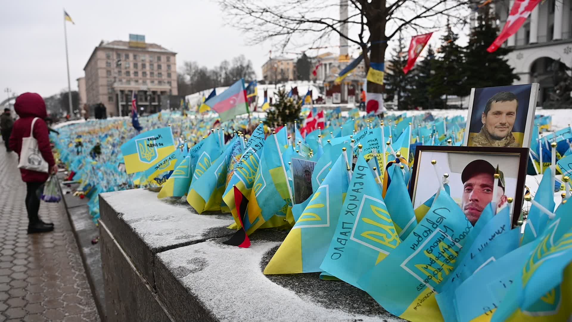 Flags with names of fallen soldiers in Kyiv, amid Russia's invasion of Ukraine