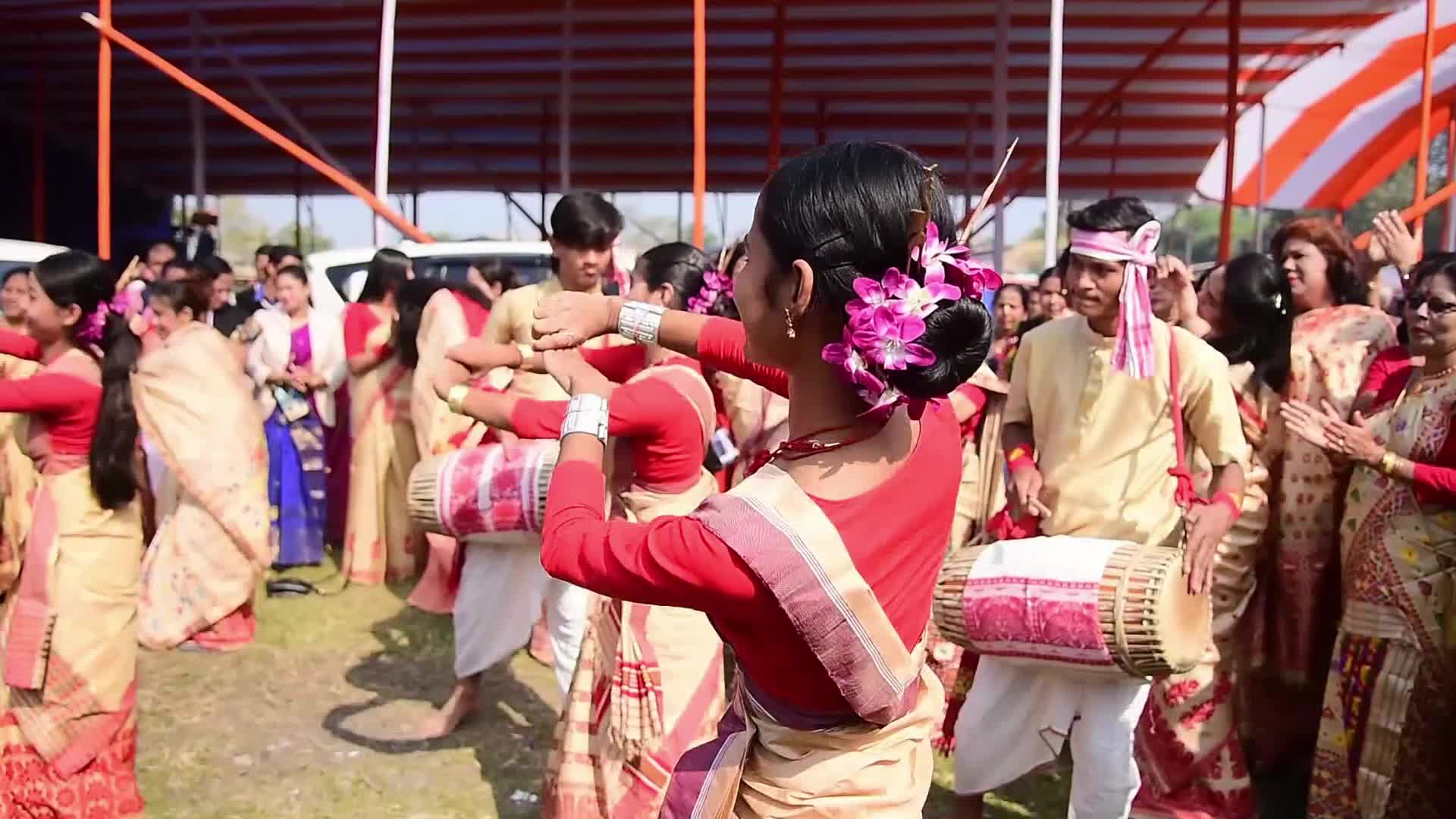 Assamese celebrate harvest festival Magh Bihu in India 