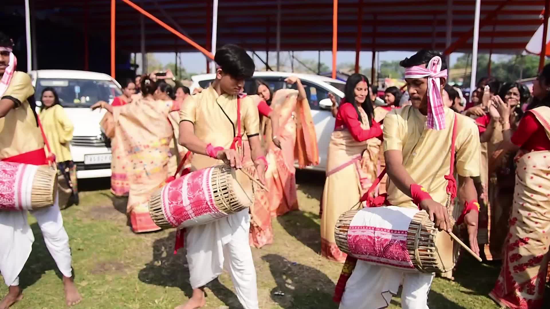 Assamese celebrate harvest festival Magh Bihu in India 