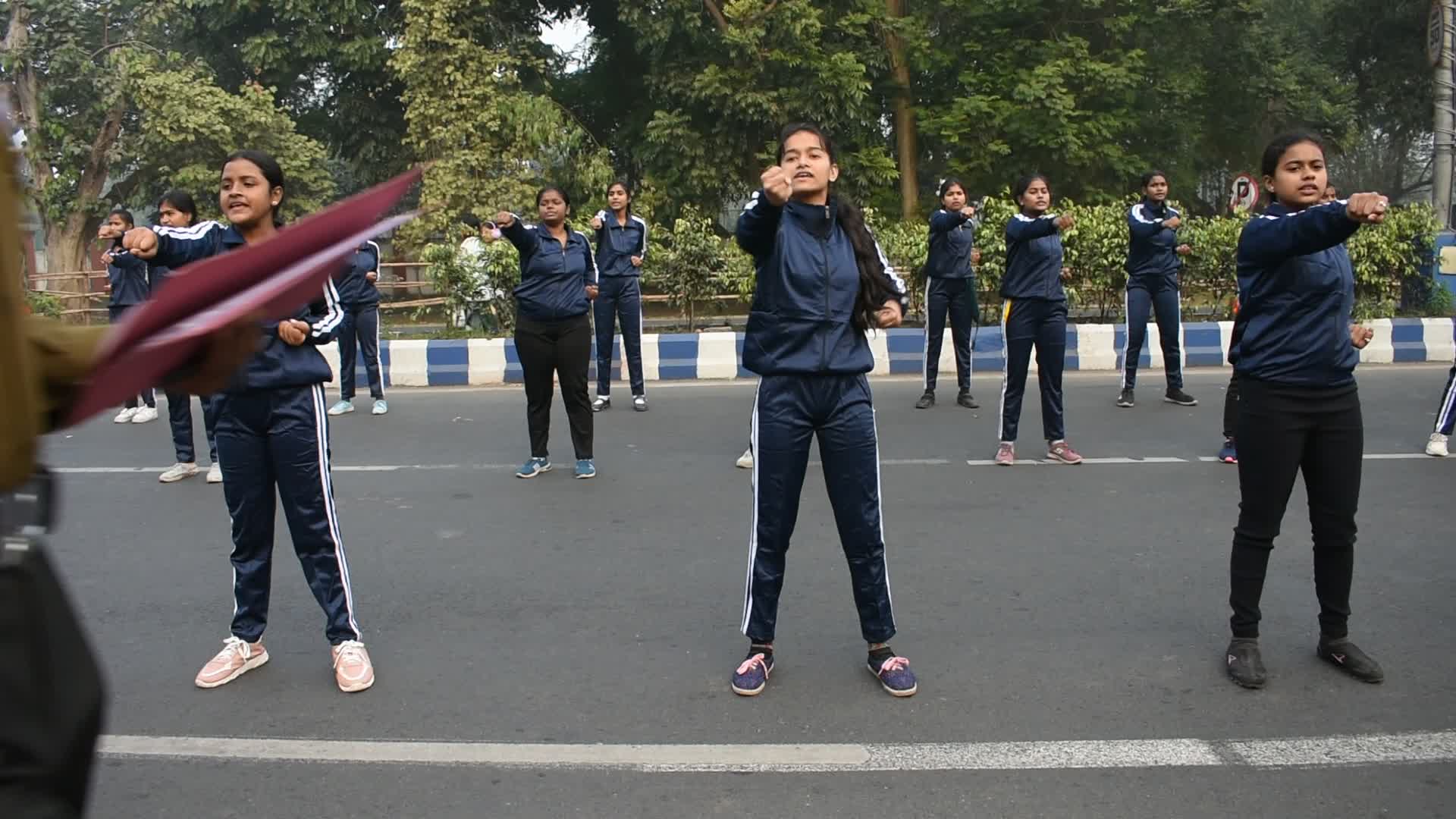 Parade rehearsal ahead of Independence day celebration in India.