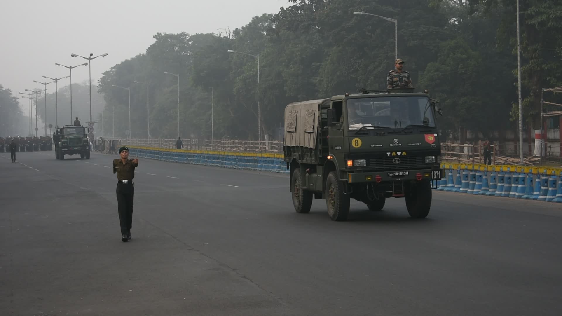 Parade rehearsal ahead of Independence day celebration in India.
