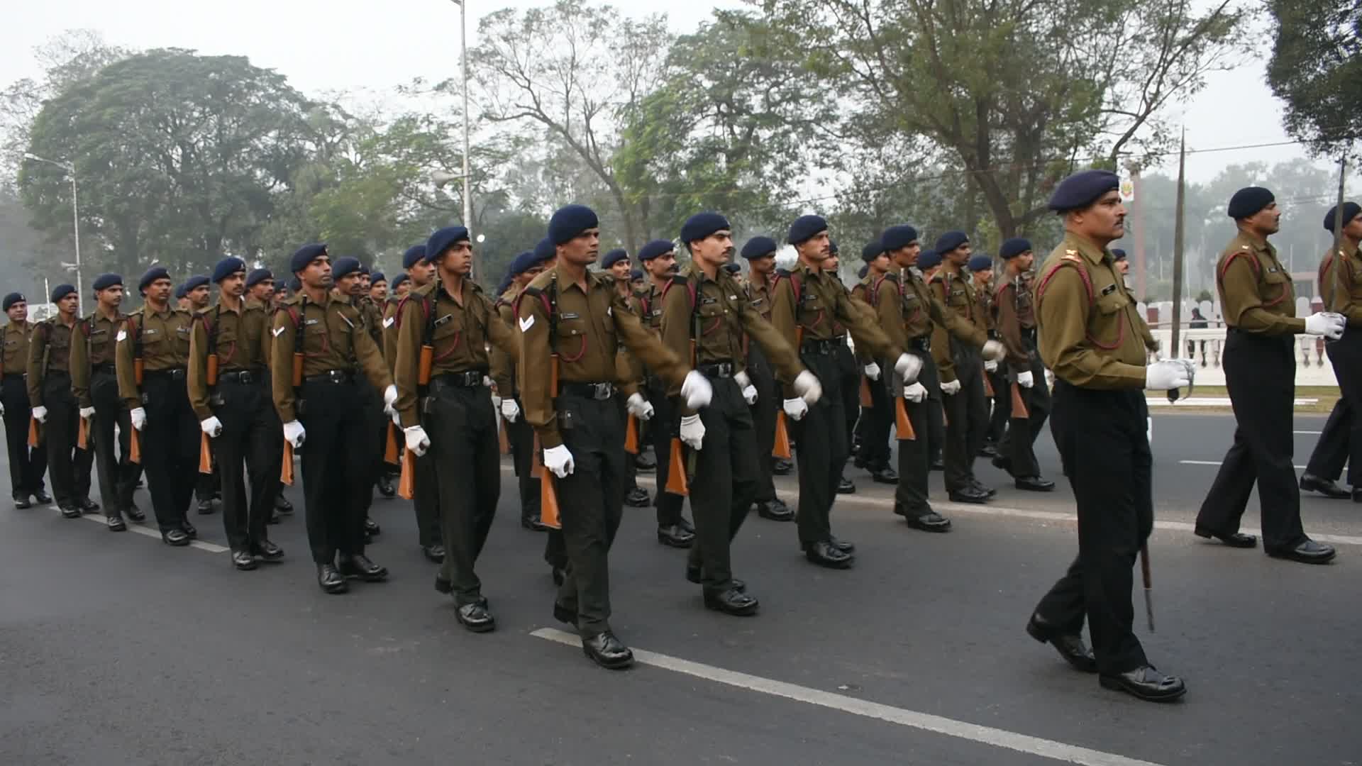 Parade rehearsal ahead of Independence day celebration in India.