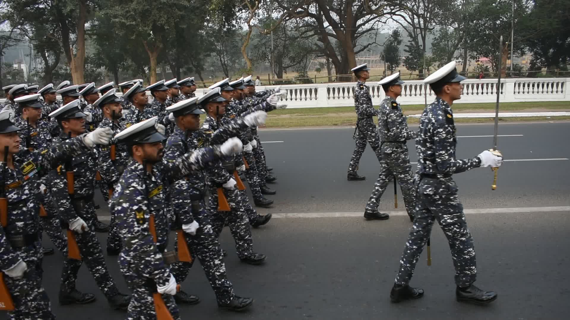 Parade rehearsal ahead of Independence day celebration in India.