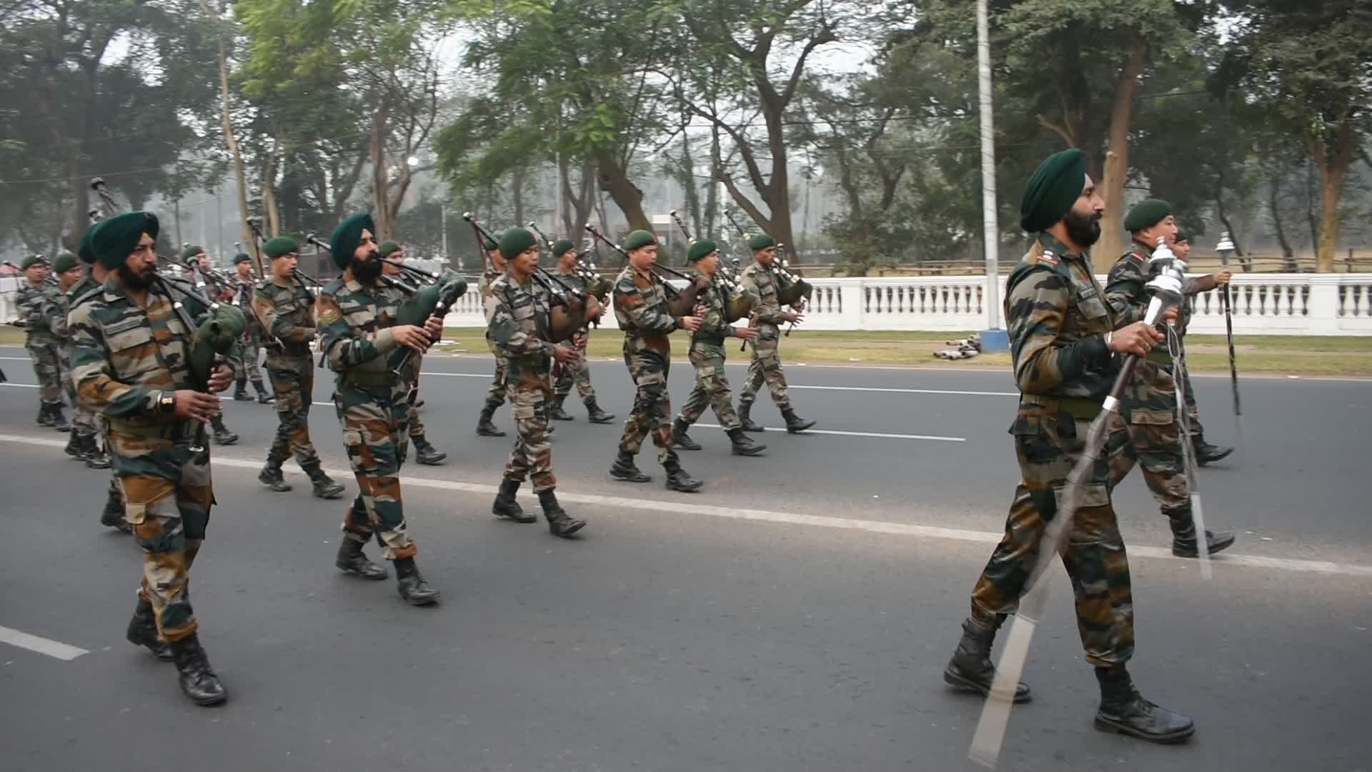 Parade rehearsal ahead of Independence day celebration in India.