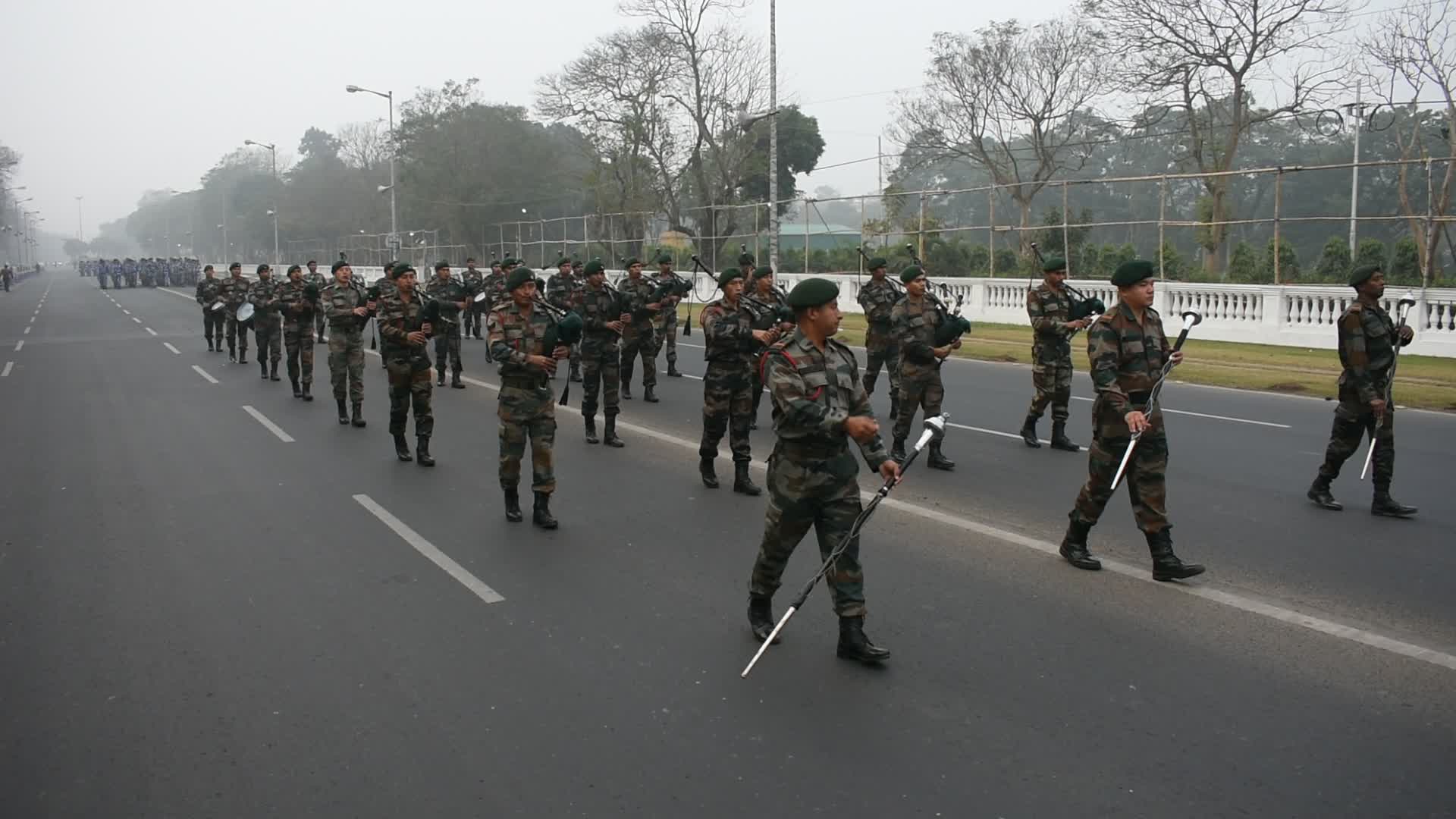 Parade rehearsal ahead of Independence day celebration in India.