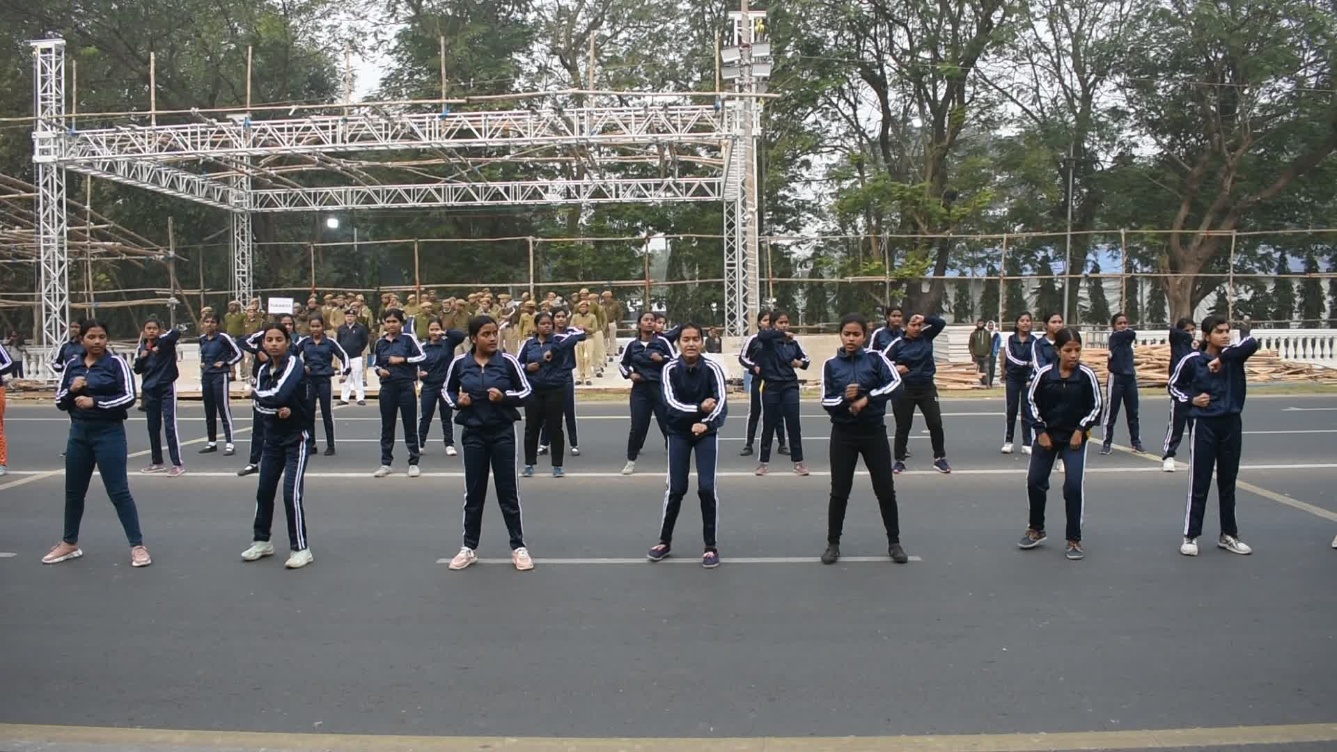 Parade rehearsal ahead of Independence day celebration in India.