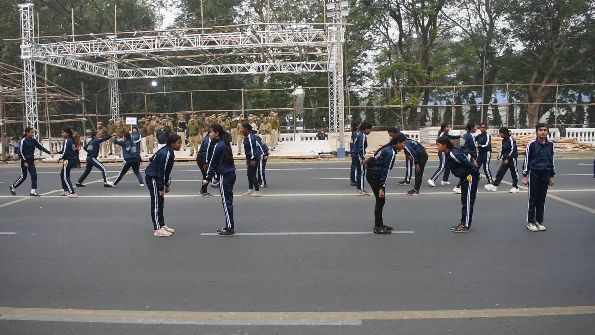 Parade rehearsal ahead of Independence day celebration in India.