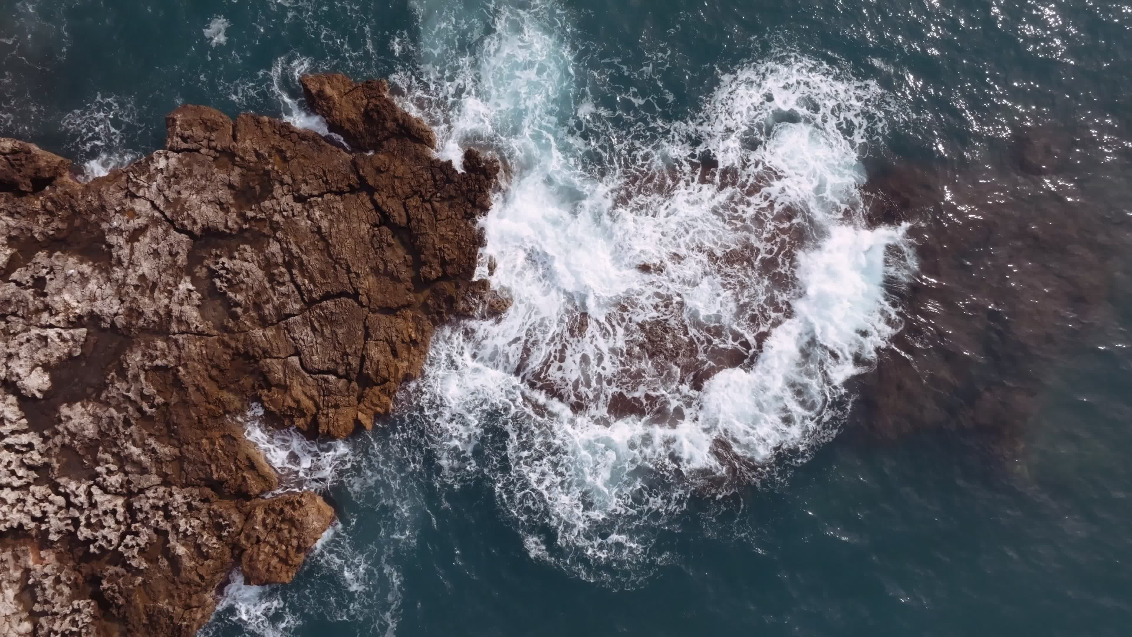 Drone View Of Cliff With Waves In The Ionic Coast
