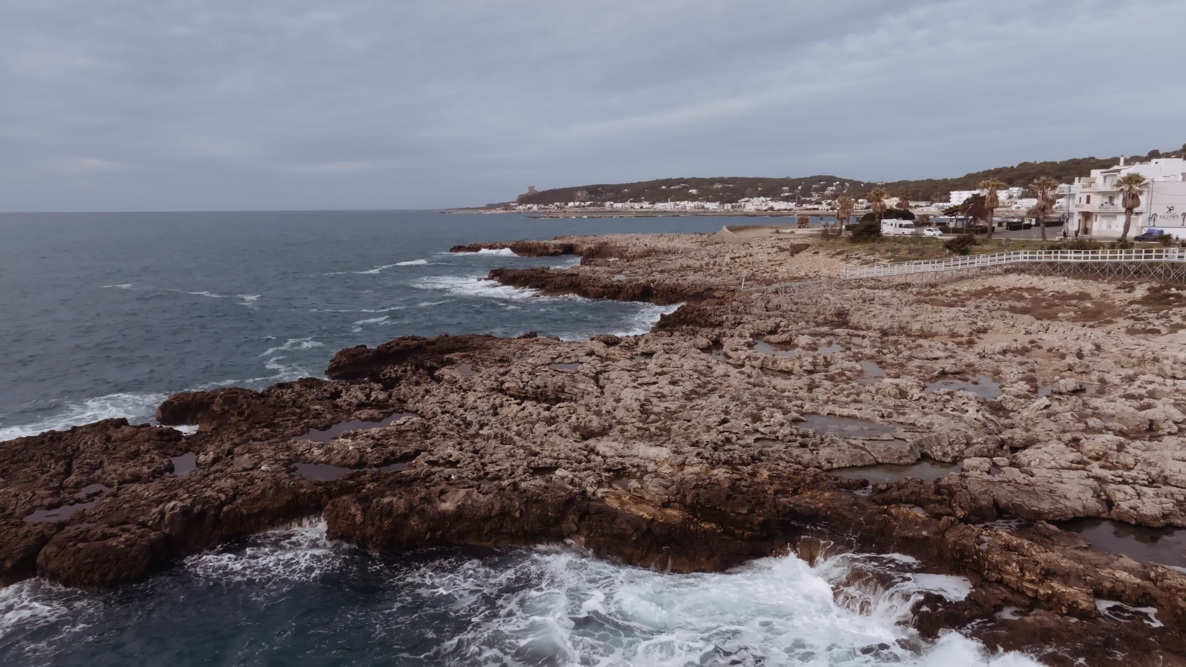 Drone View Of Cliff With Waves In The Ionic Coast